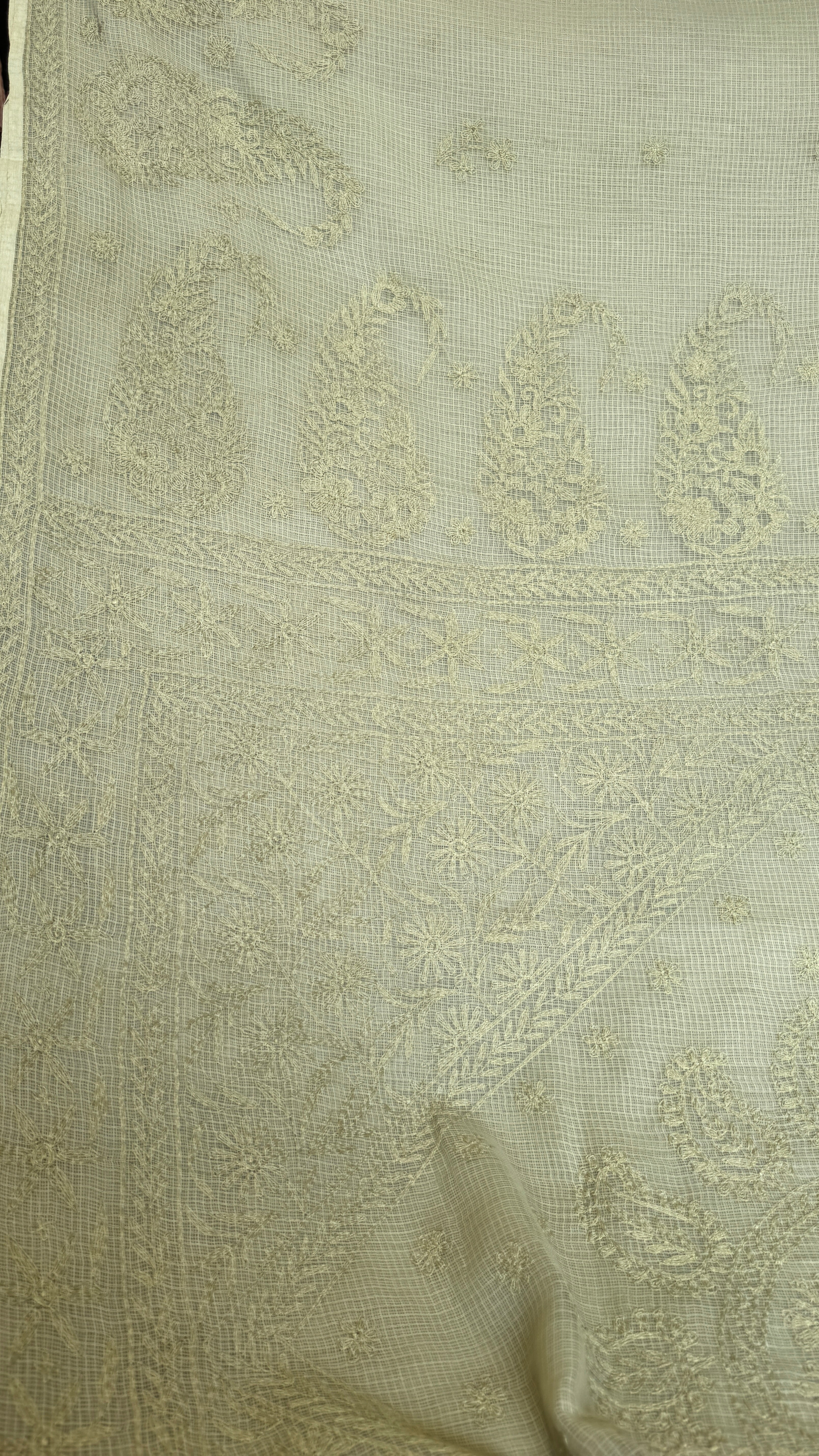 Kota Chikankari saree in Sheen Green