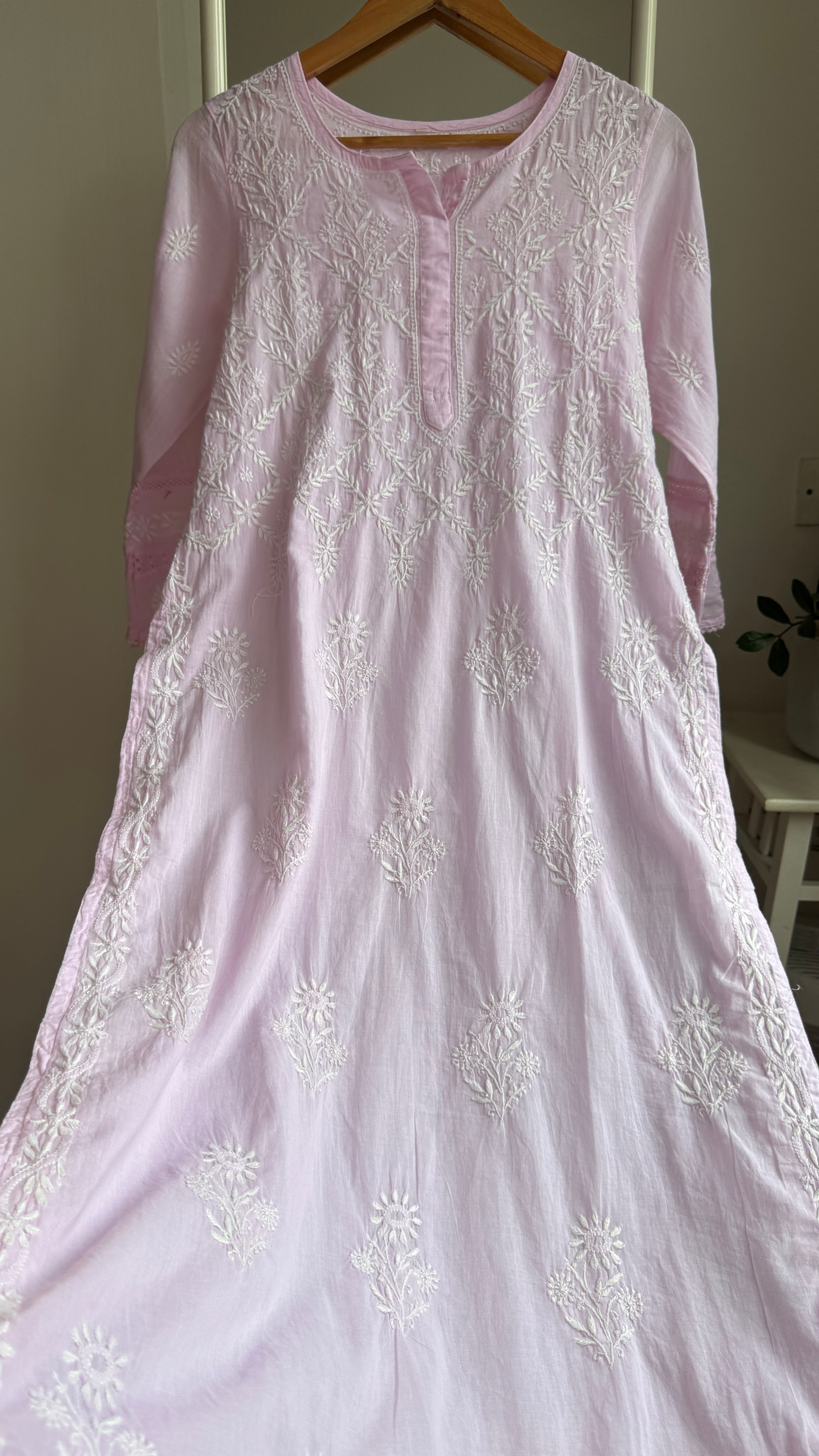 Mul Cotton Pink Chikankari Kurti - Bela Collection