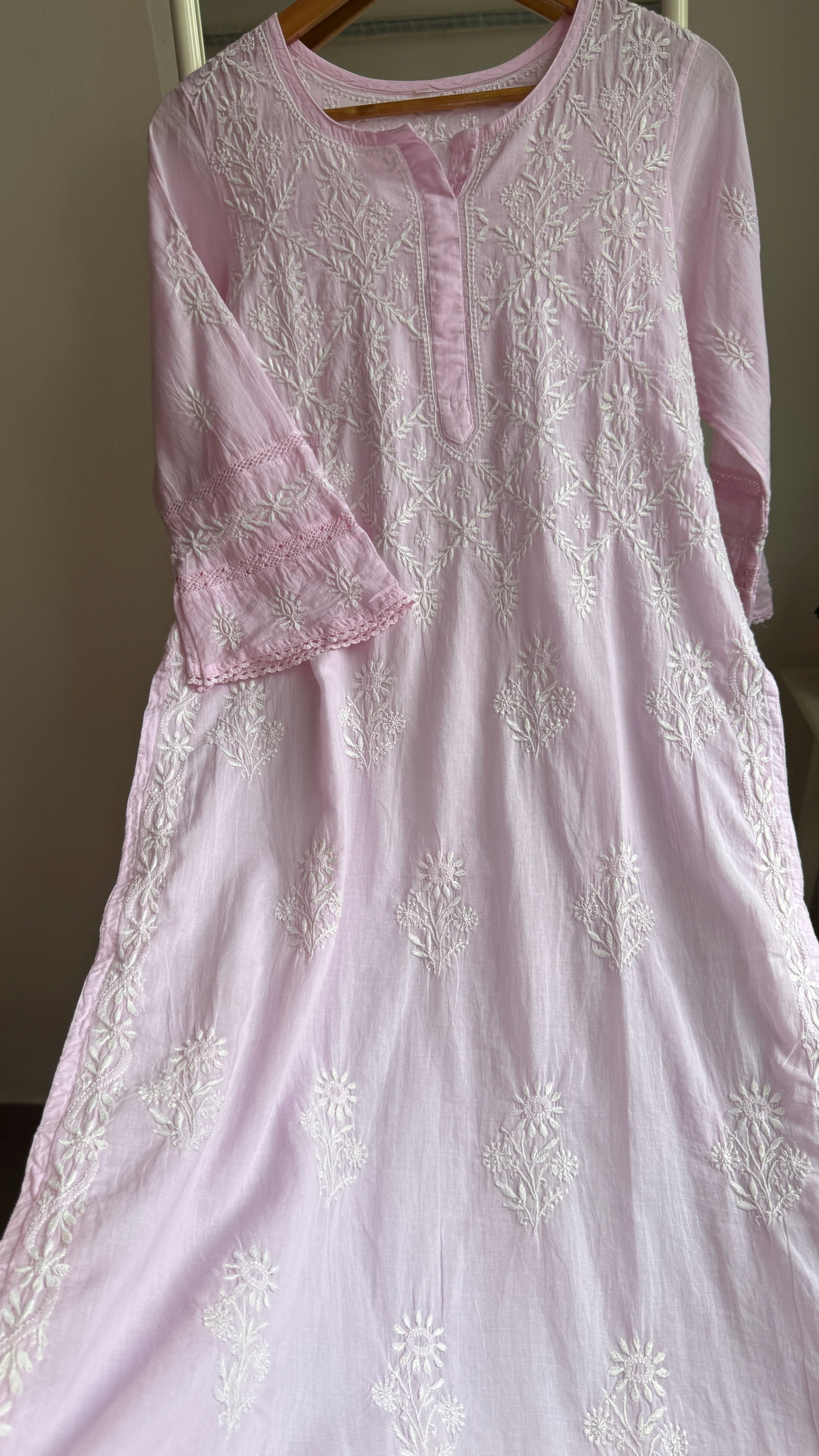 Mul Cotton Pink Chikankari Kurti - Bela Collection