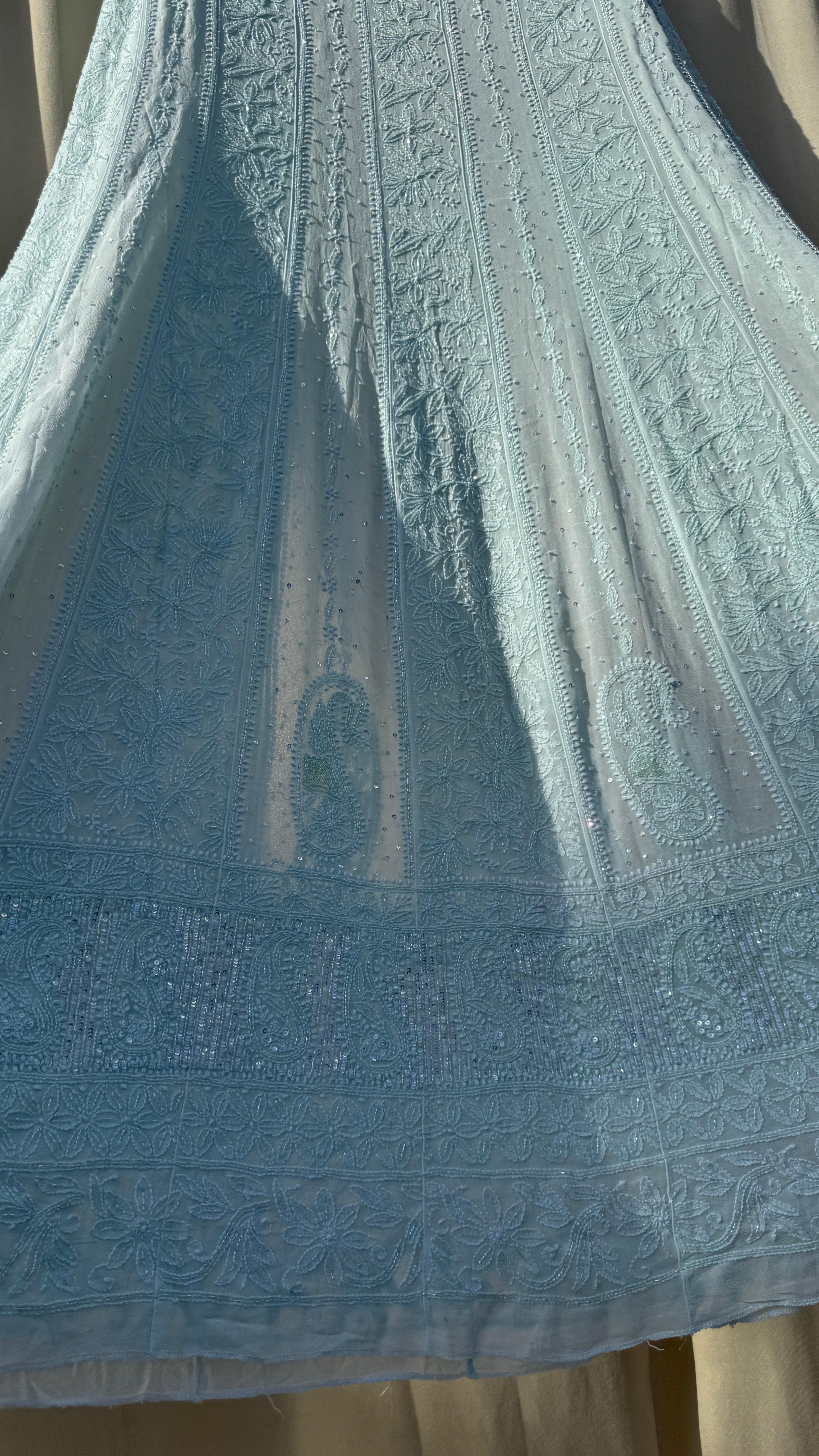 Viscose Anarkali - Semi Stitched - Pearl Work - Sea Green