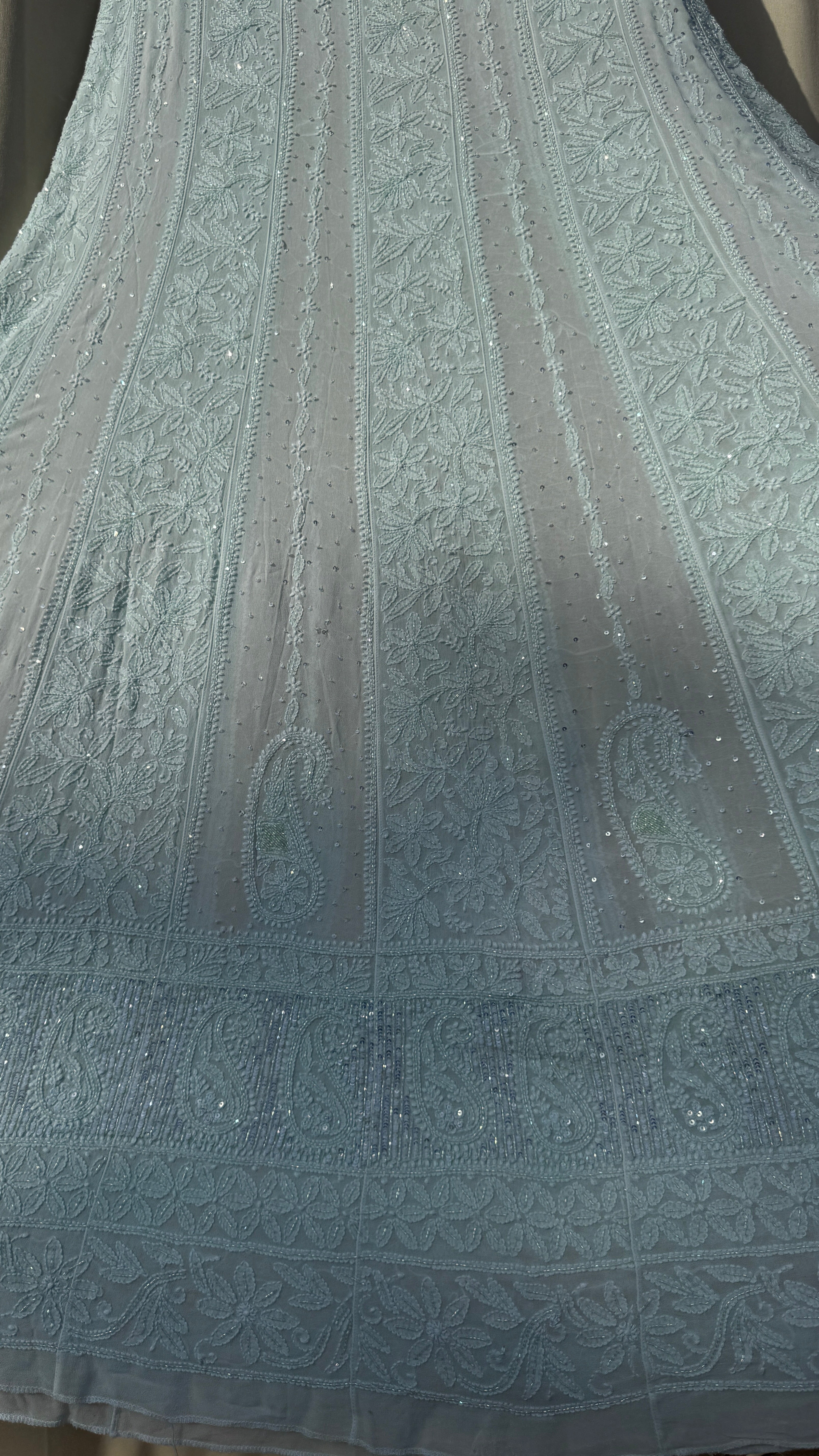 Viscose Anarkali - Semi Stitched - Pearl Work - Sea Green