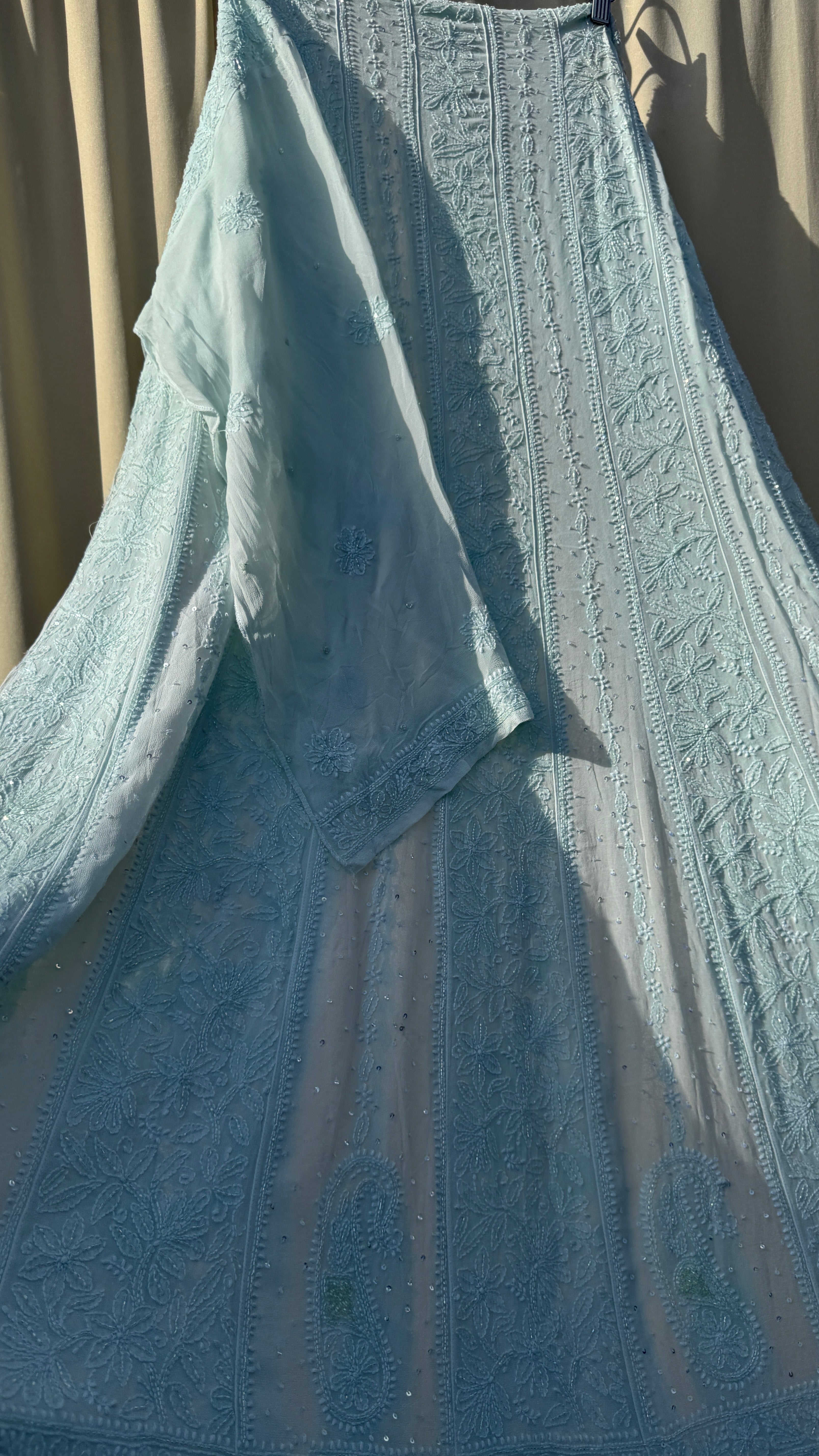 Viscose Anarkali - Semi Stitched - Pearl Work - Sea Green