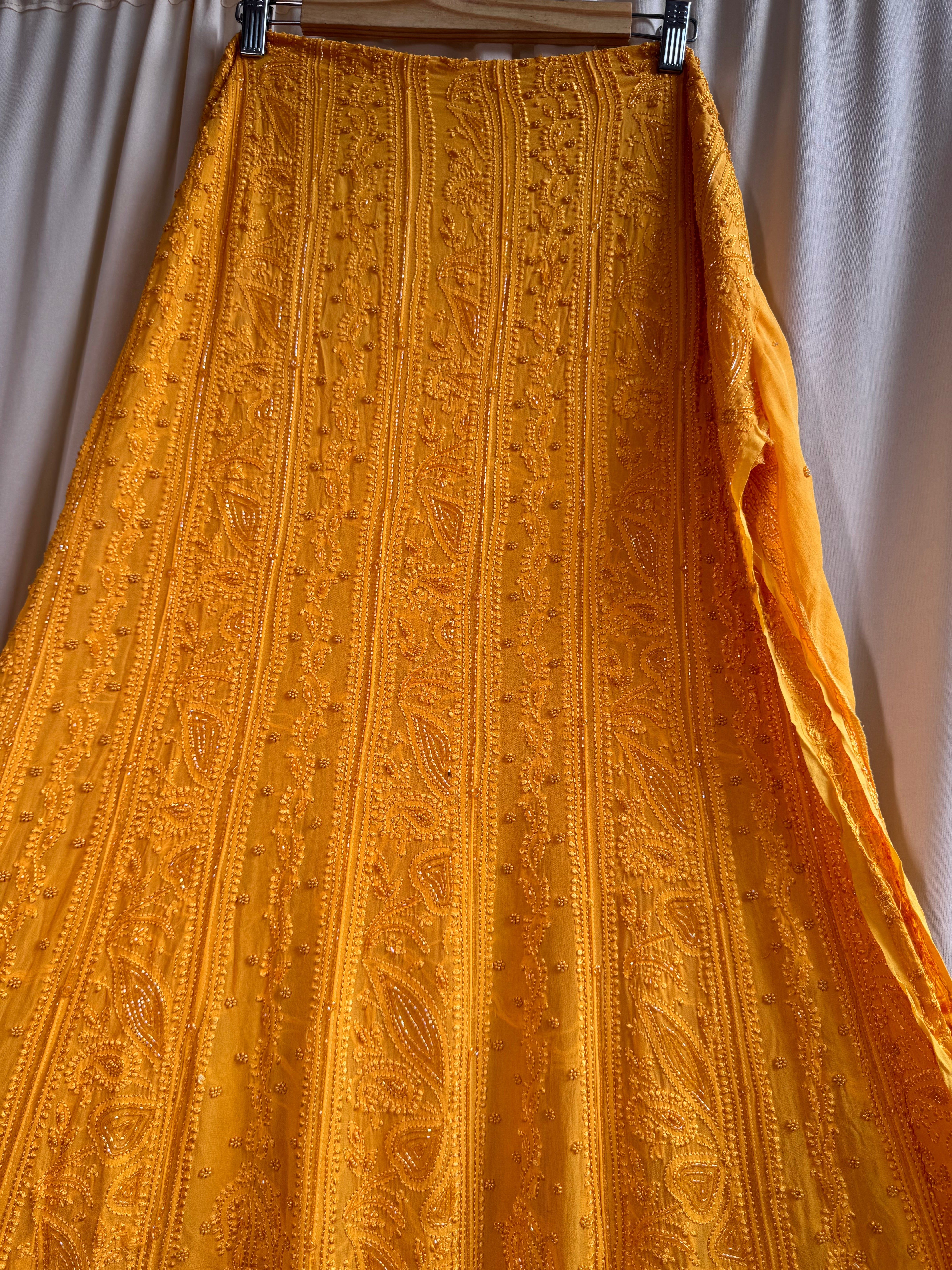 Viscose Anarkali - Semi Stitched - Pearl Work - Yellow ARIAA CHIKANKARI
