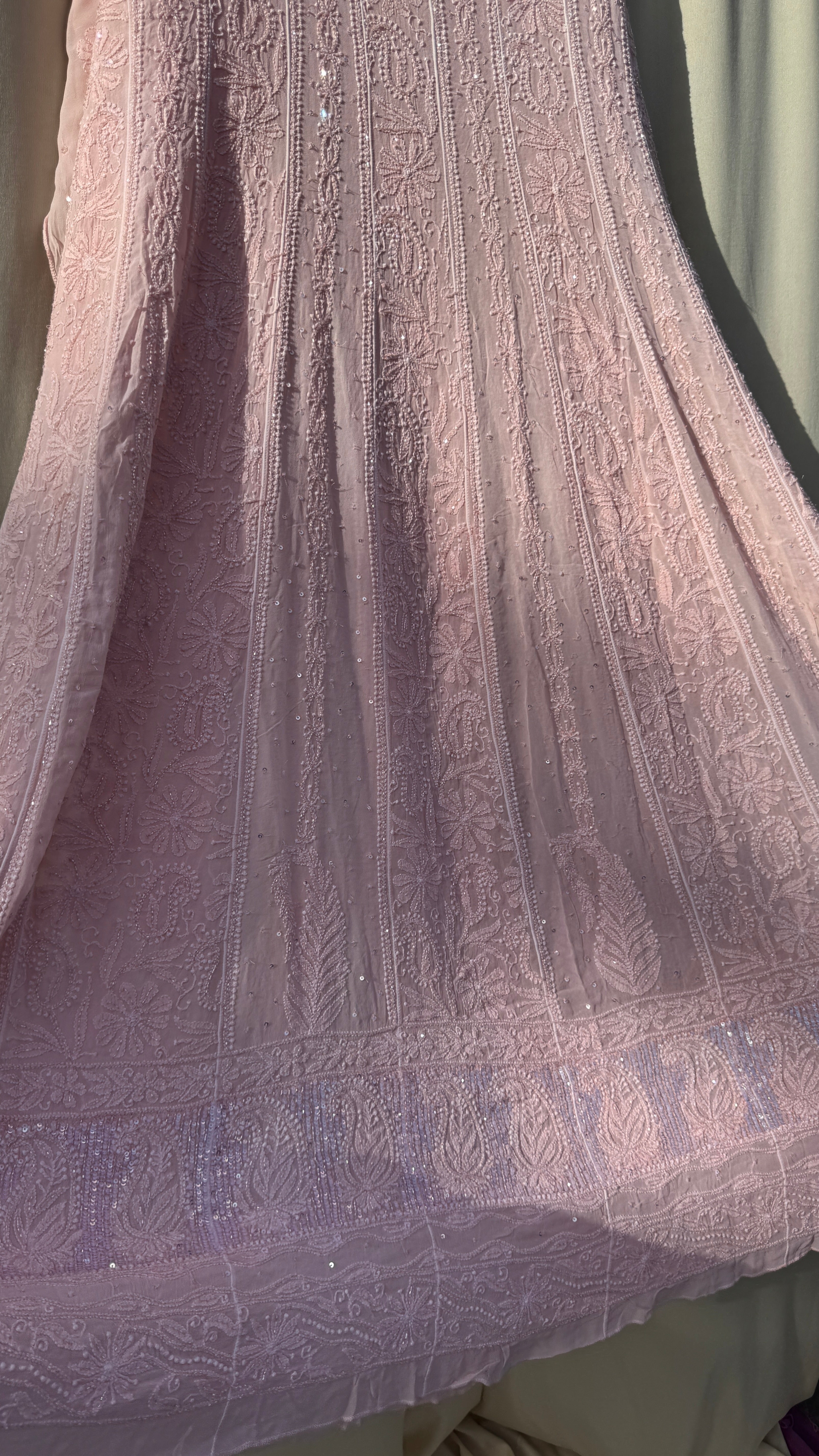 Viscose Anarkali - Semi Stitched - Pearl Work - Peach