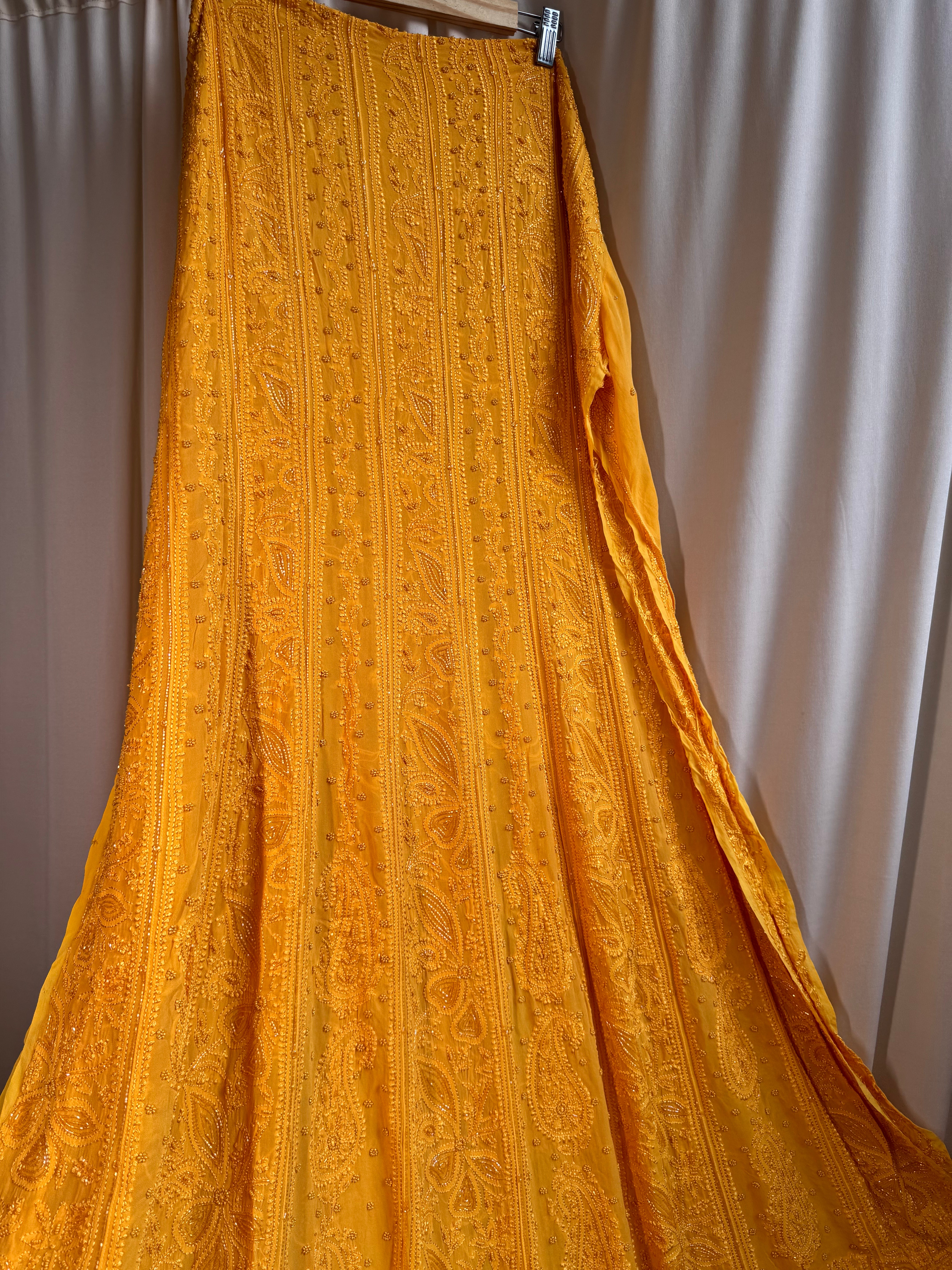 Viscose Anarkali - Semi Stitched - Pearl Work - Yellow ARIAA CHIKANKARI