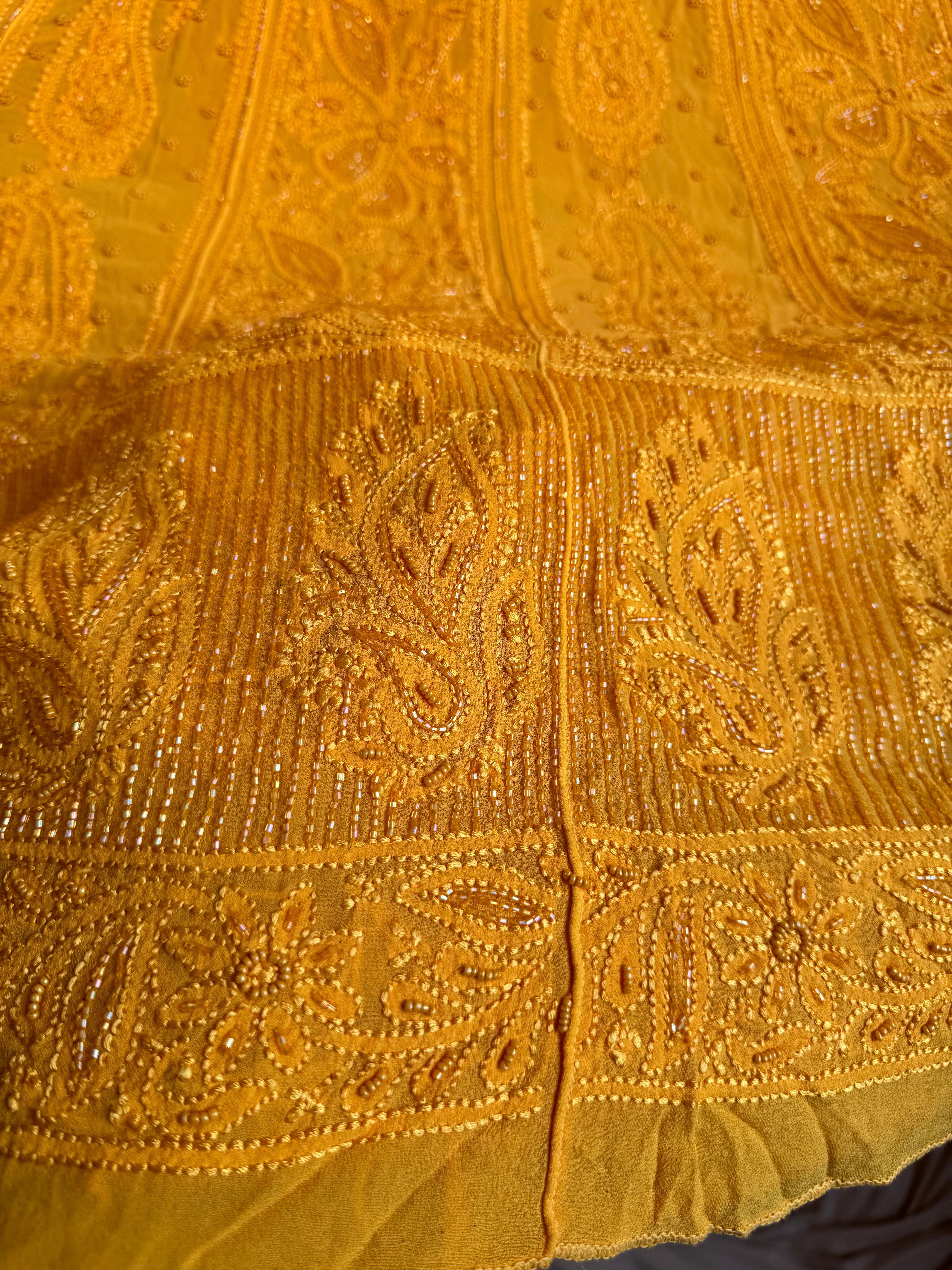 Viscose Anarkali - Semi Stitched - Pearl Work - Yellow ARIAA CHIKANKARI