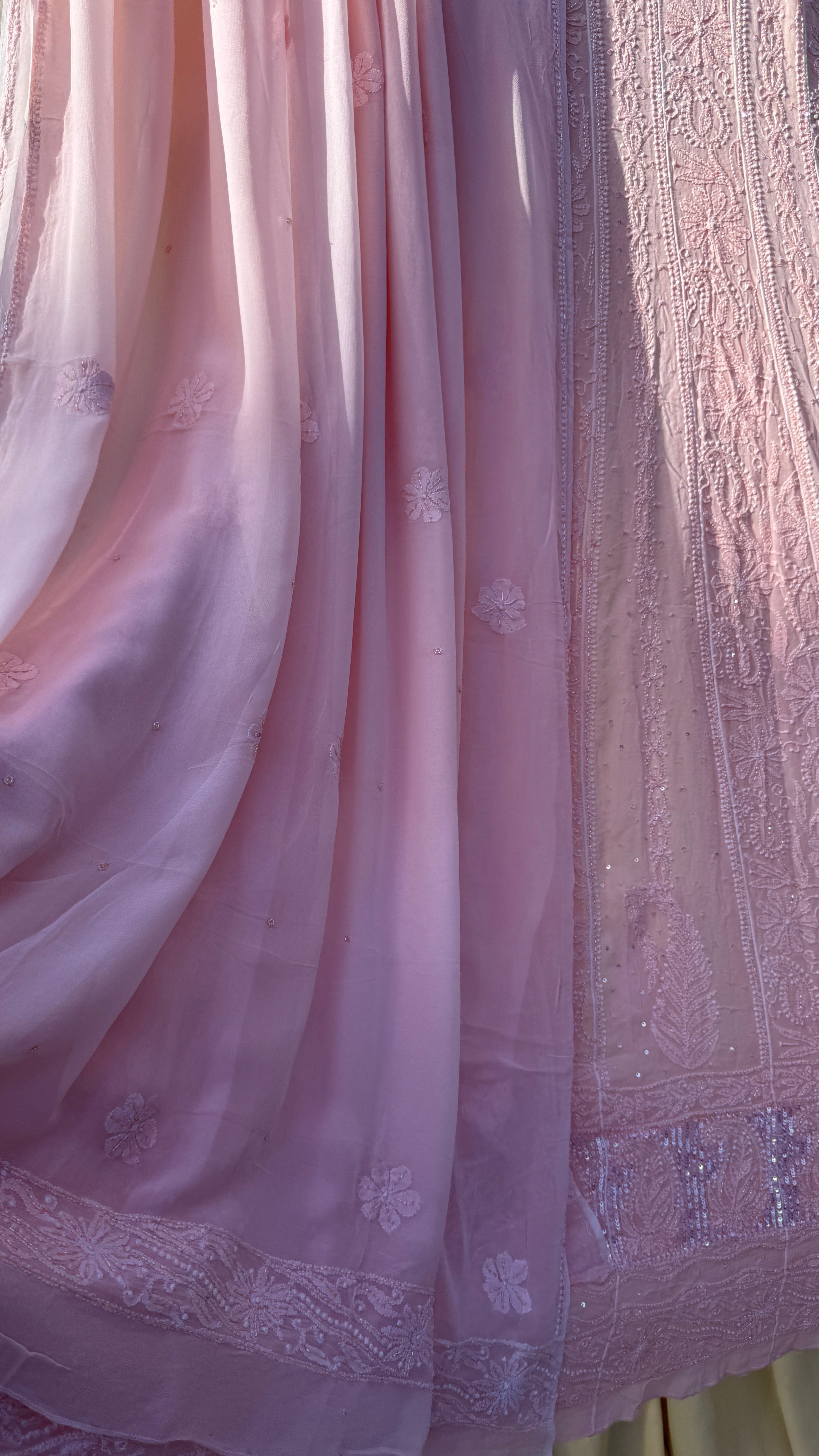 Viscose Anarkali - Semi Stitched - Pearl Work - Peach