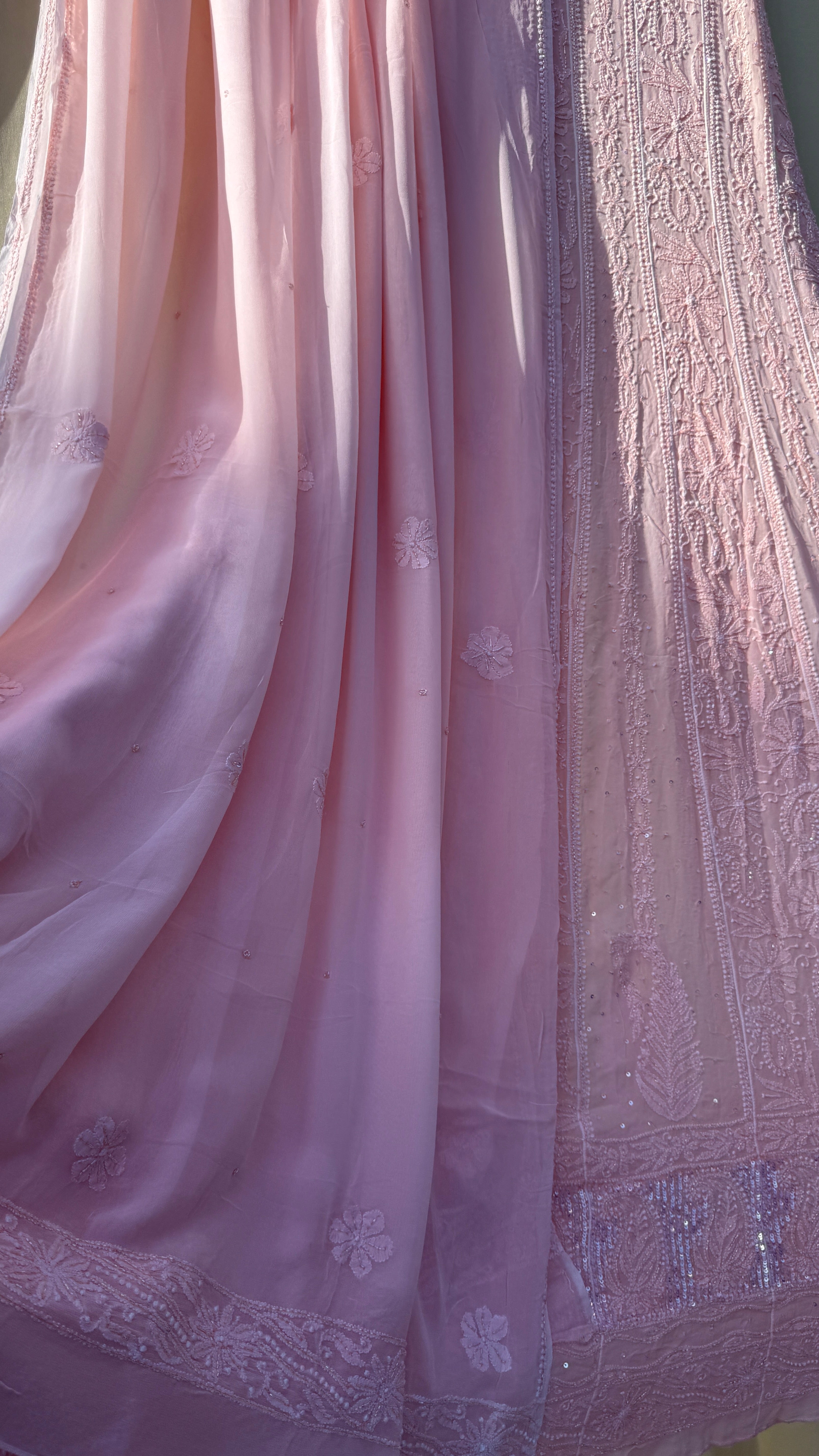 Viscose Anarkali - Semi Stitched - Pearl Work - Peach