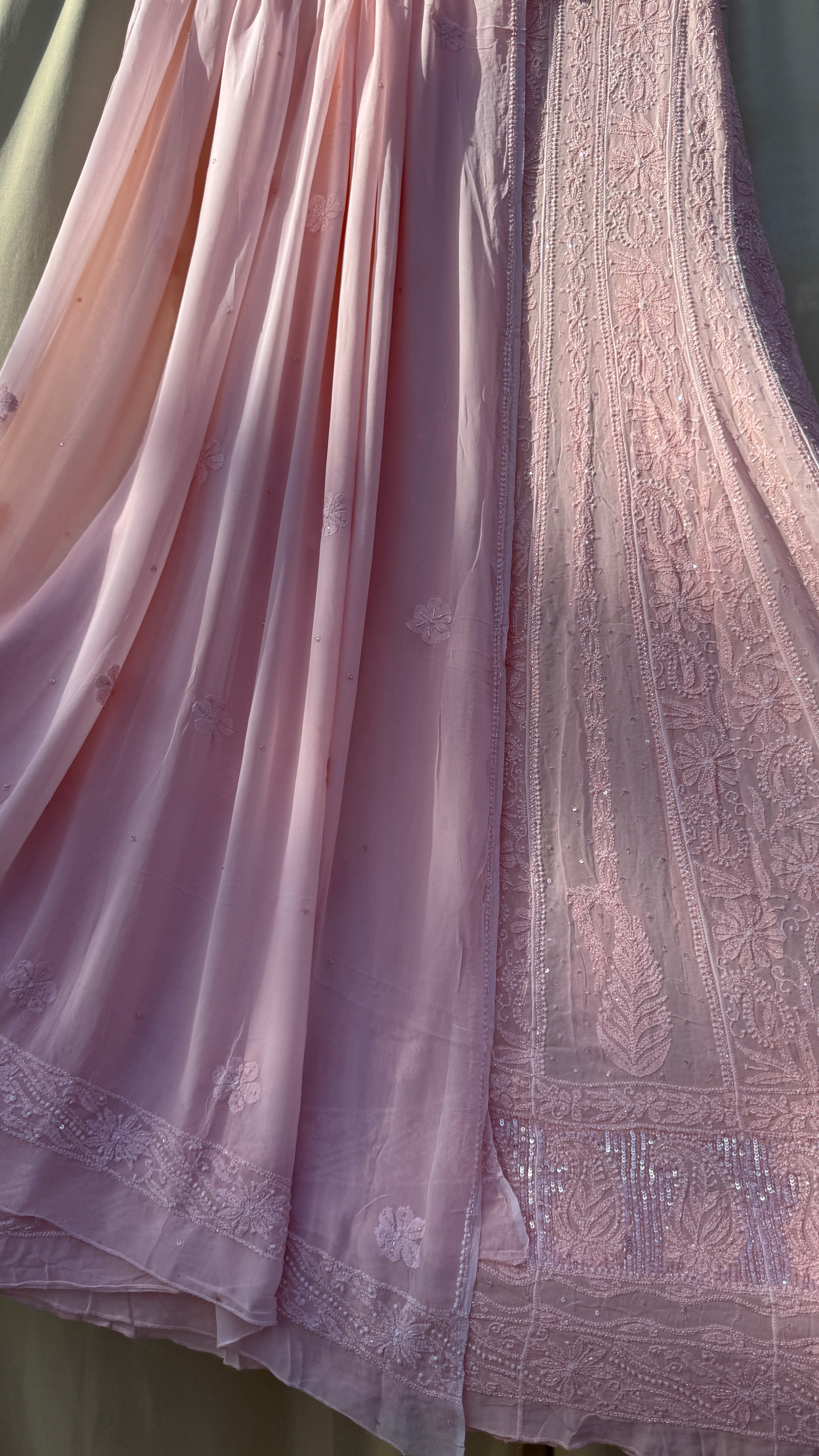 Viscose Anarkali - Semi Stitched - Pearl Work - Peach
