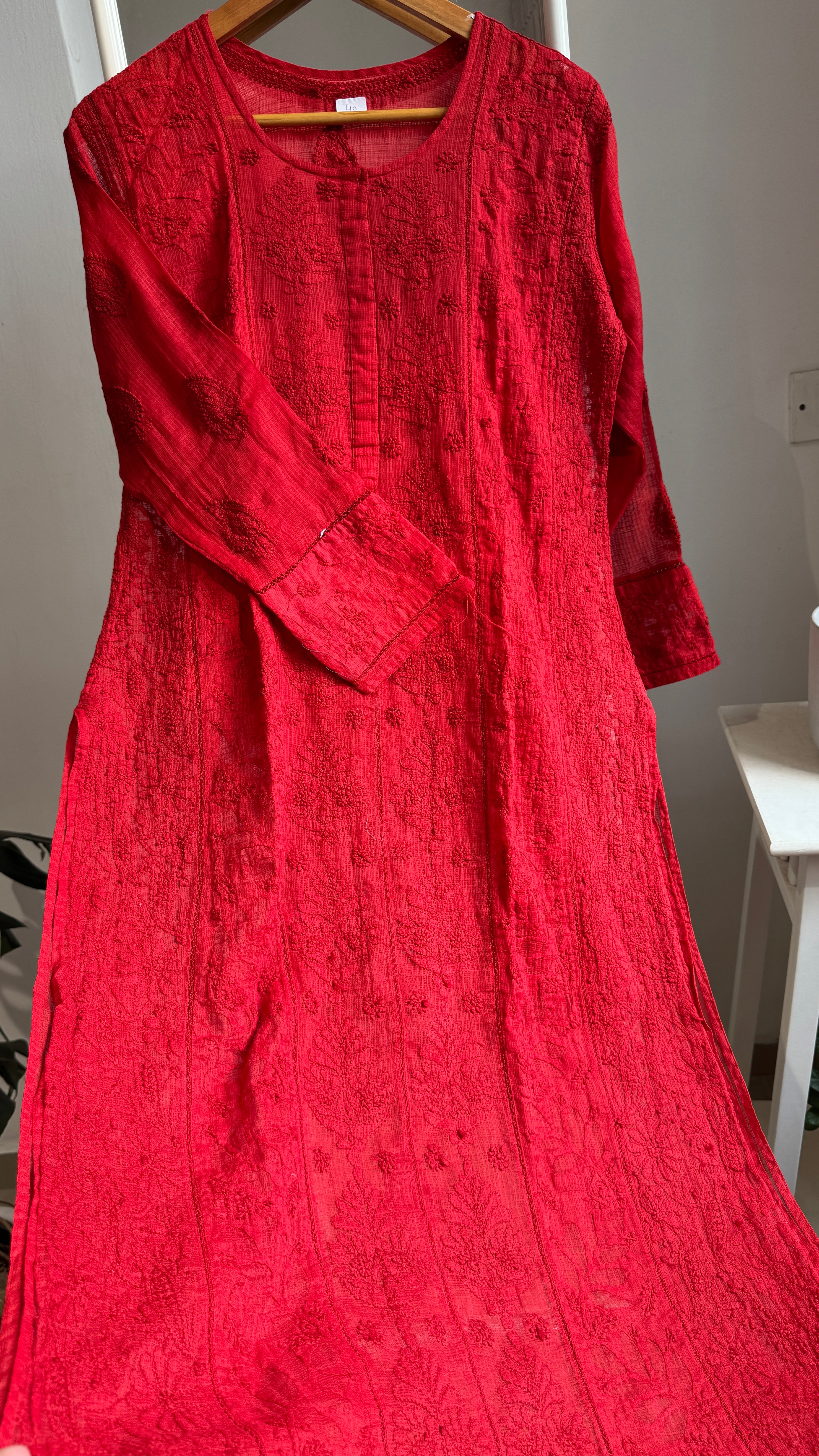 Kota Soft Cotton Chikankari Kurti - Red - CHAND Collection