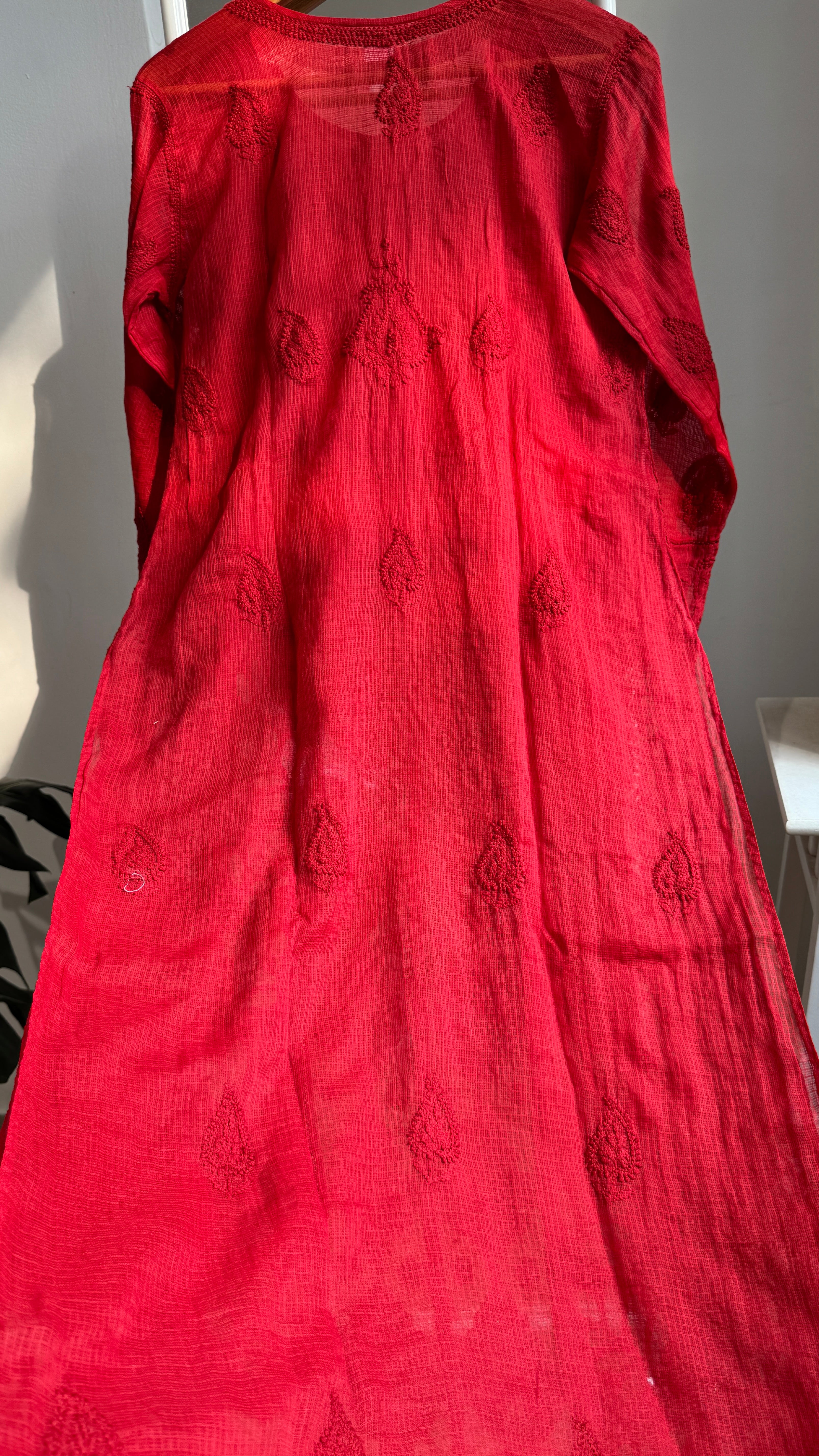 Kota Soft Cotton Chikankari Kurti - Red - CHAND Collection