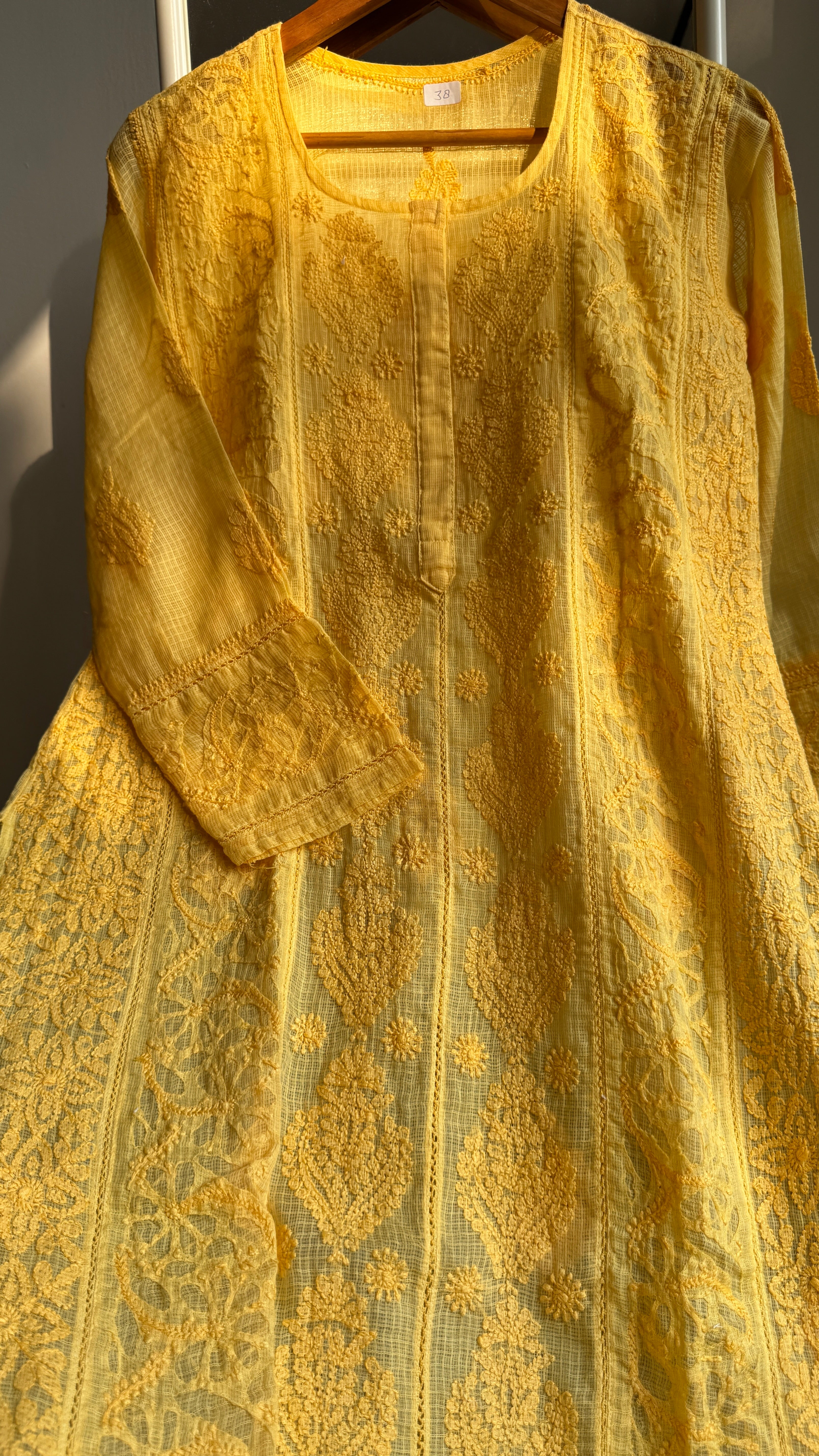 Kota Soft Cotton Chikankari Kurti - Yellow - CHAND Collection