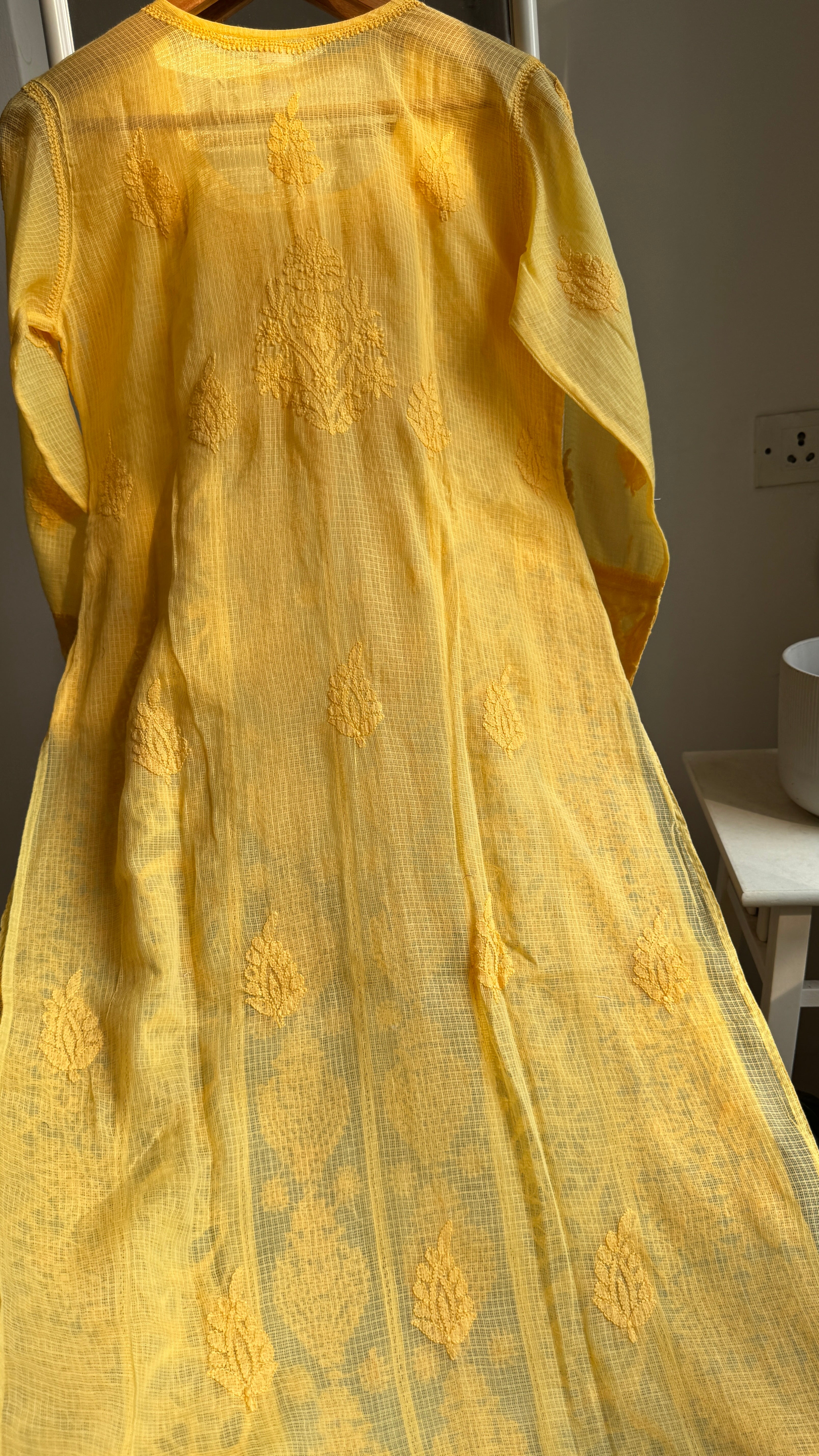 Kota Soft Cotton Chikankari Kurti - Yellow - CHAND Collection