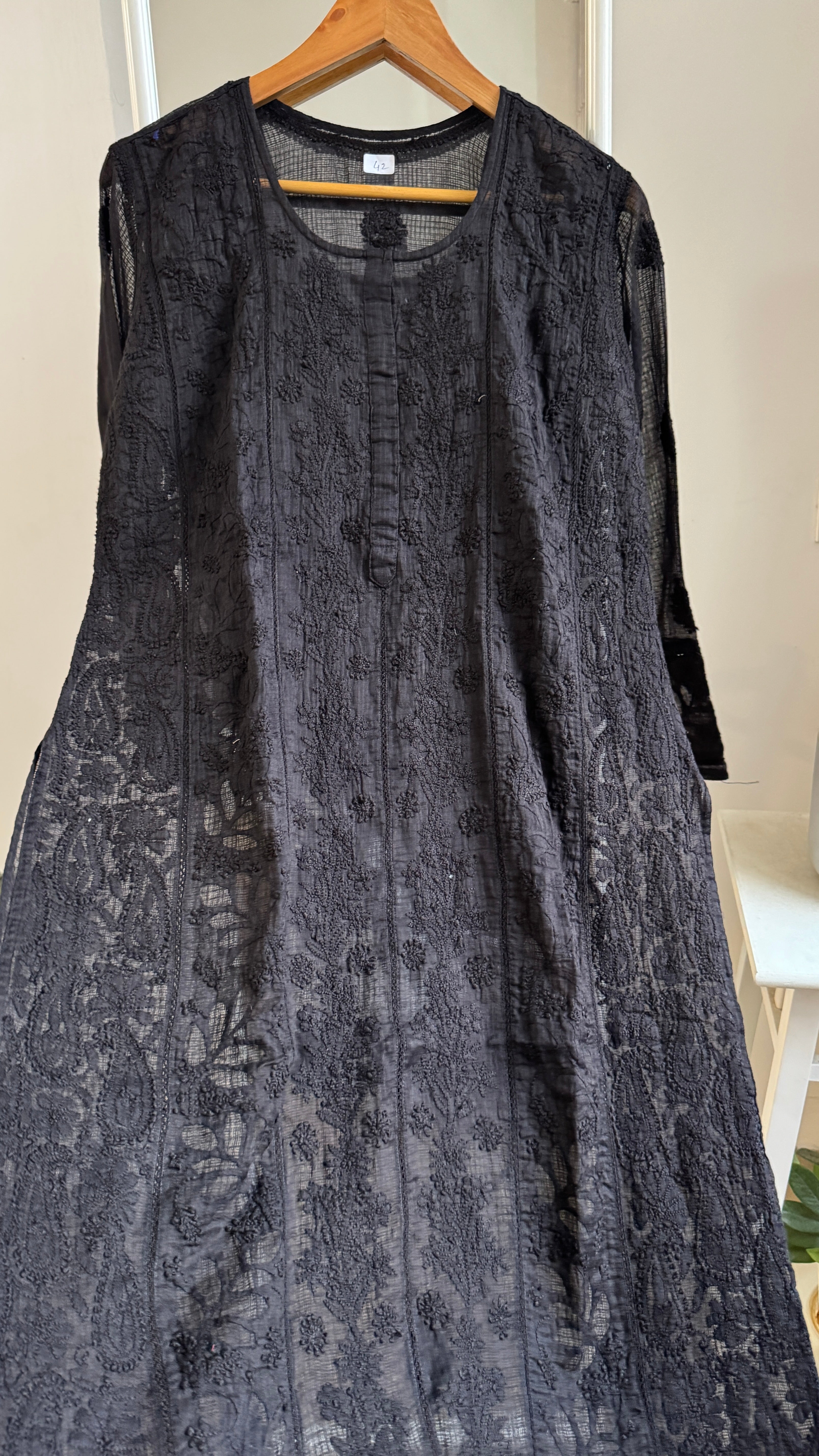 Kota Soft Cotton Chikankari Kurti - Black - CHAND Collection