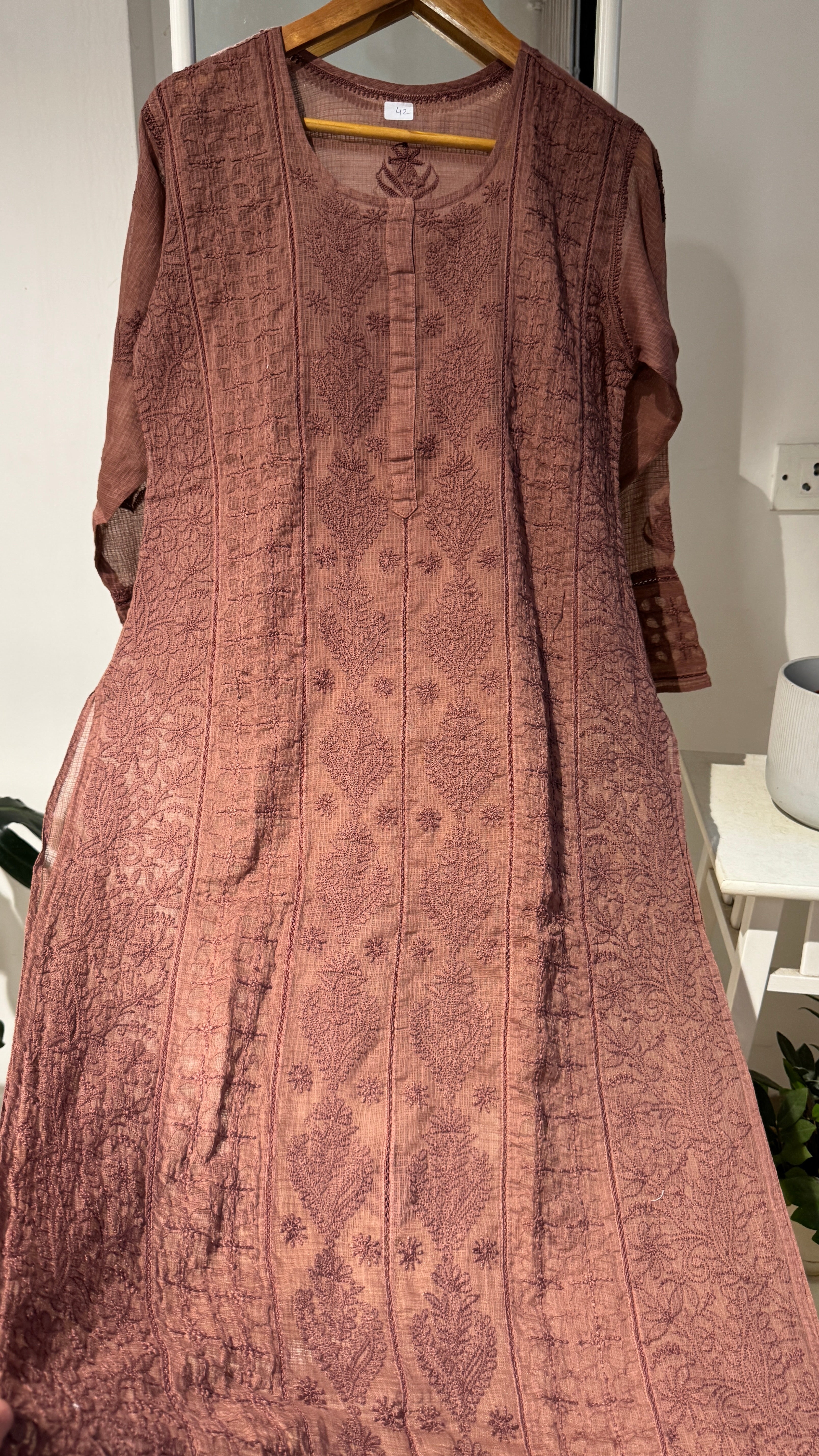 Kota Soft Cotton Chikankari Kurti - Brown - CHAND Collection
