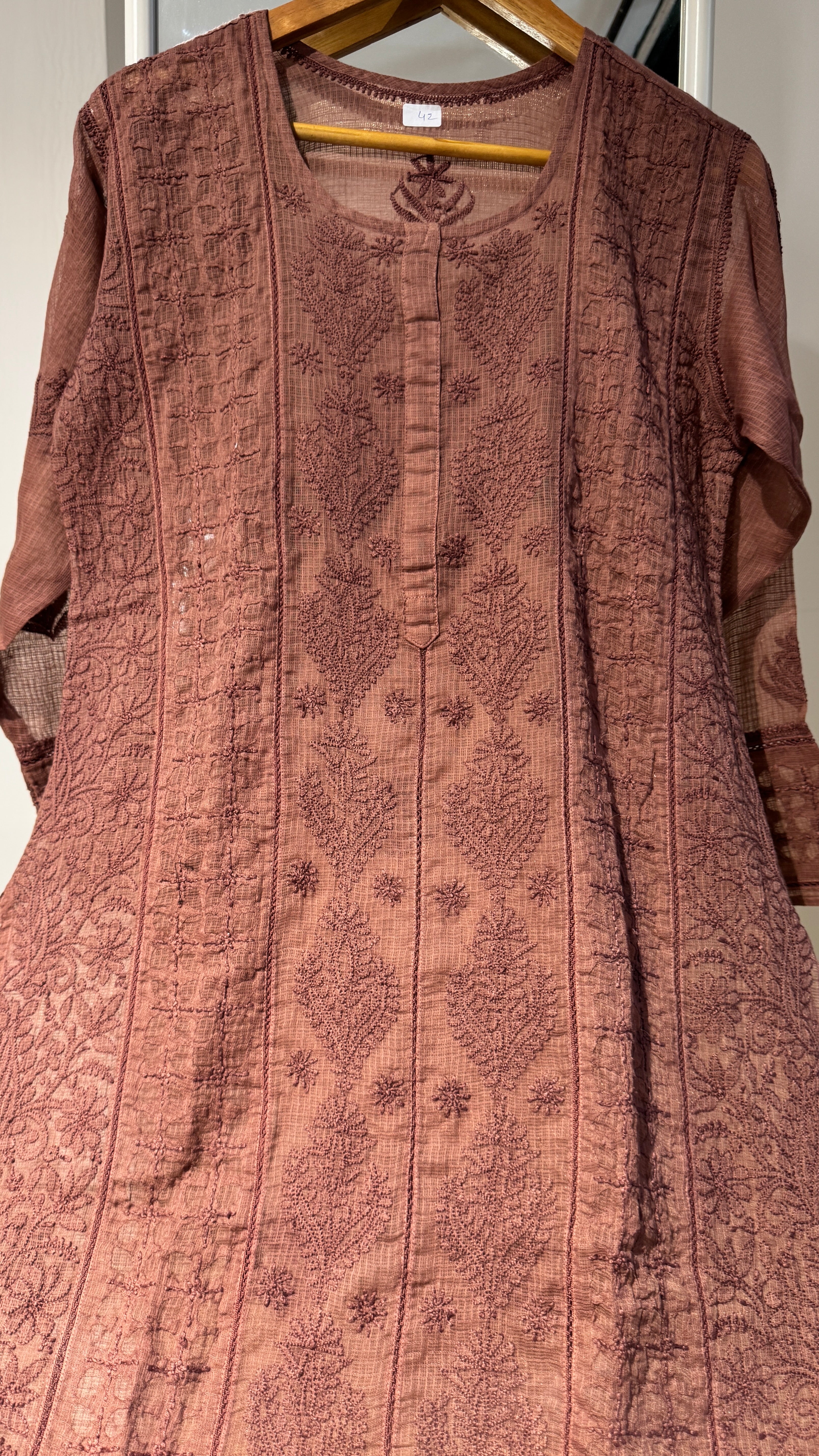 Kota Soft Cotton Chikankari Kurti - Brown - CHAND Collection