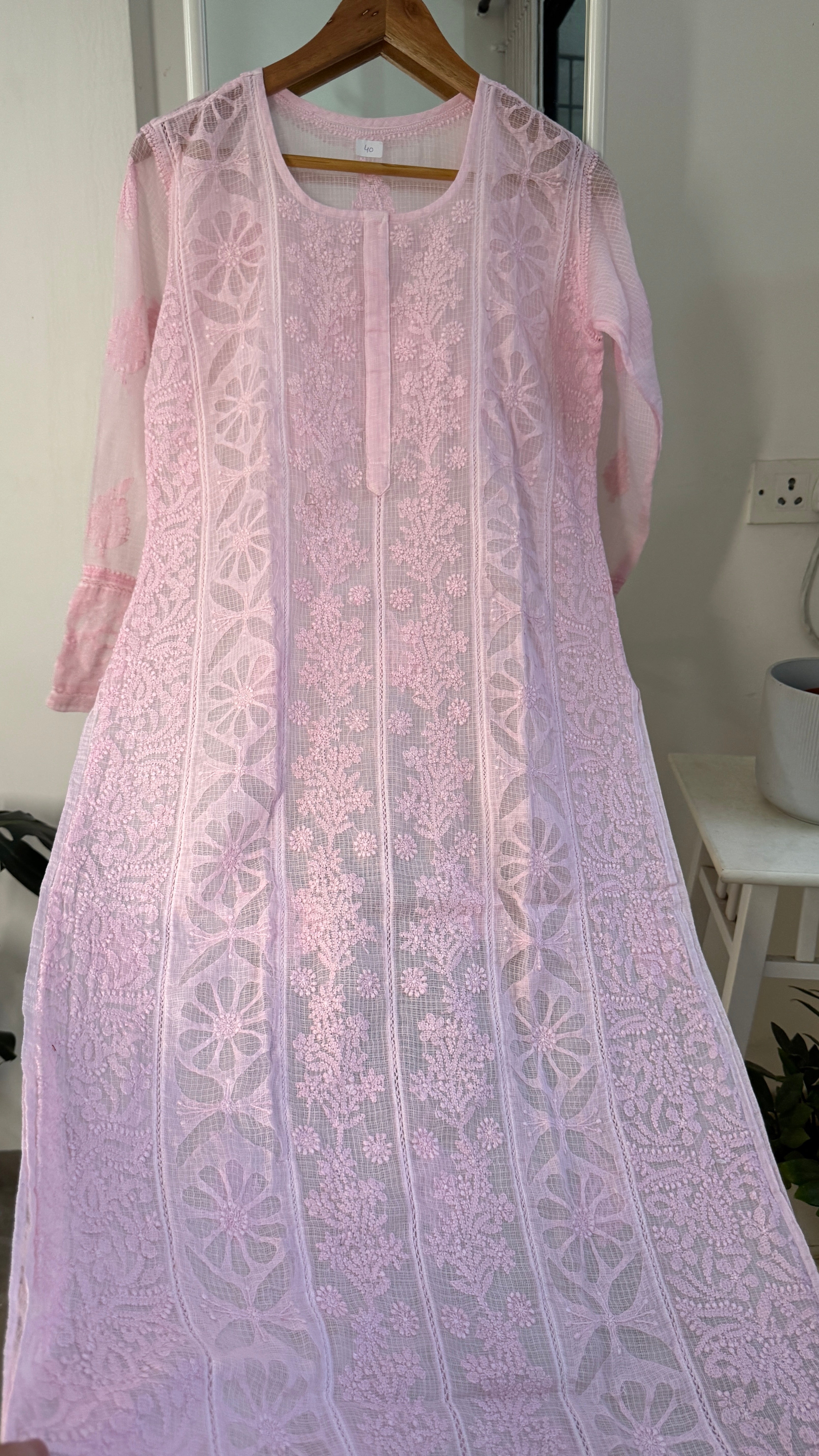 Kota Soft Cotton Chikankari Kurti - Pink - CHAND Collection