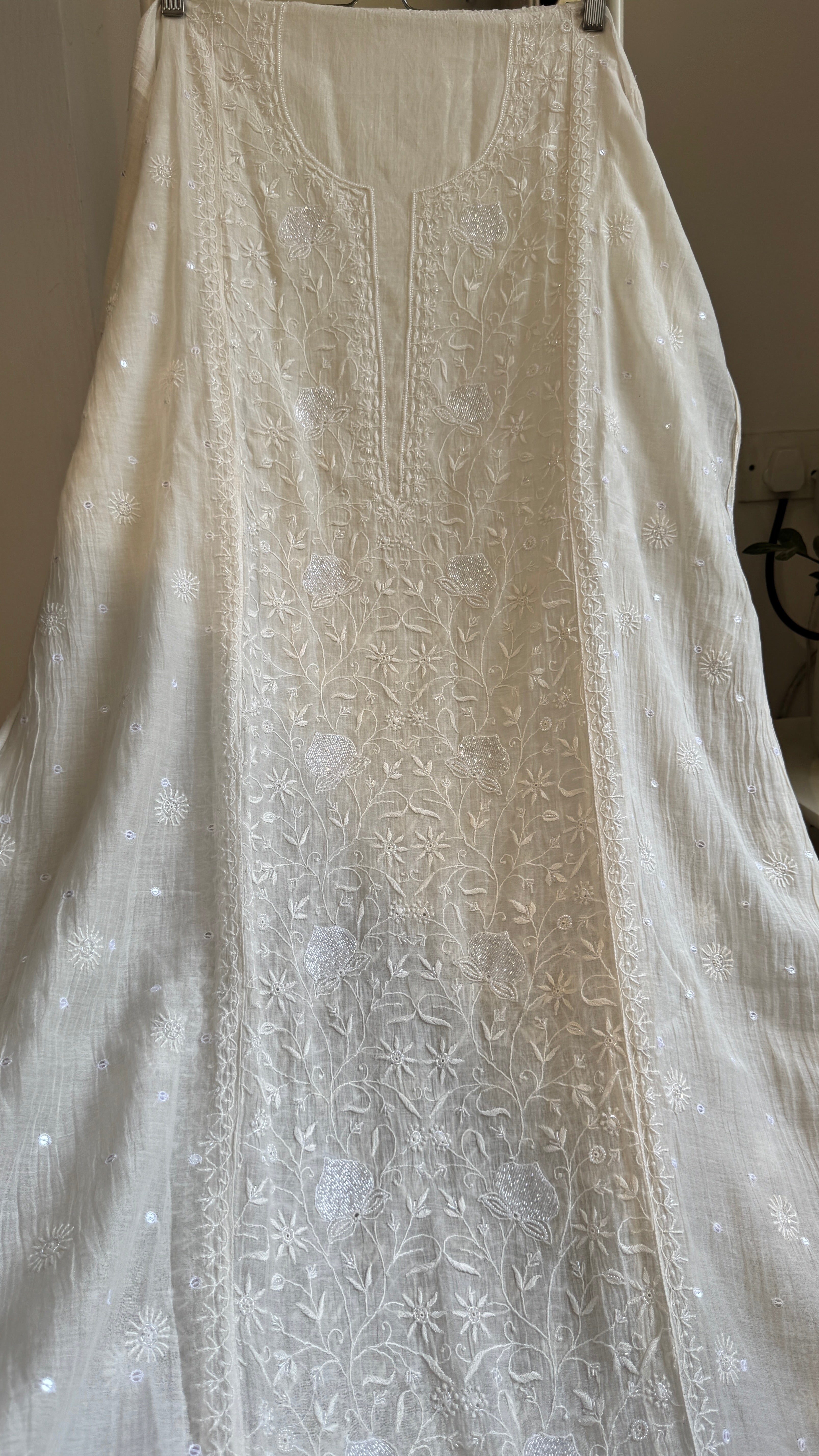 Mul Chanderi Chikankari Straight - White