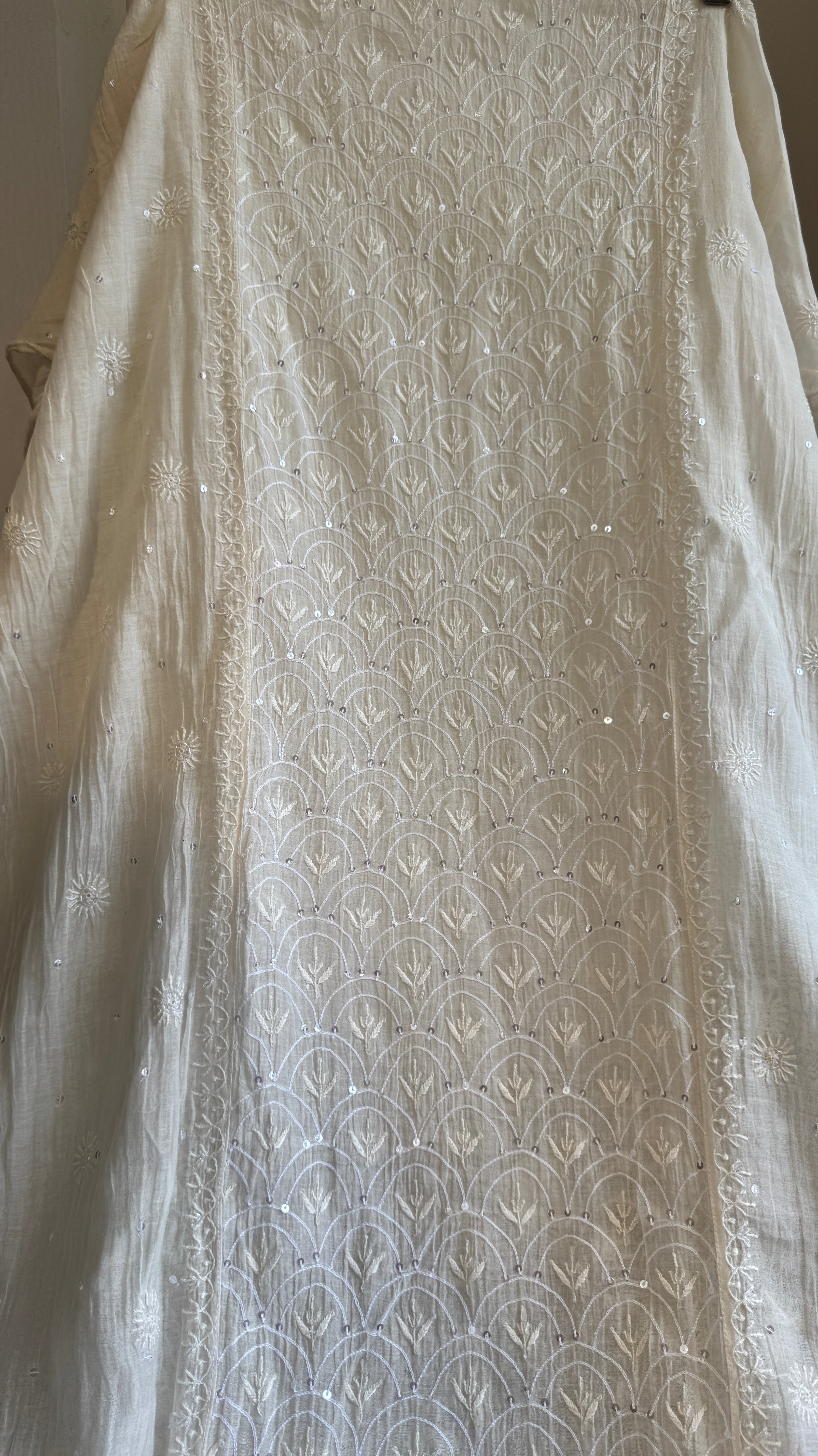 Mul Chanderi Chikankari Straight - White