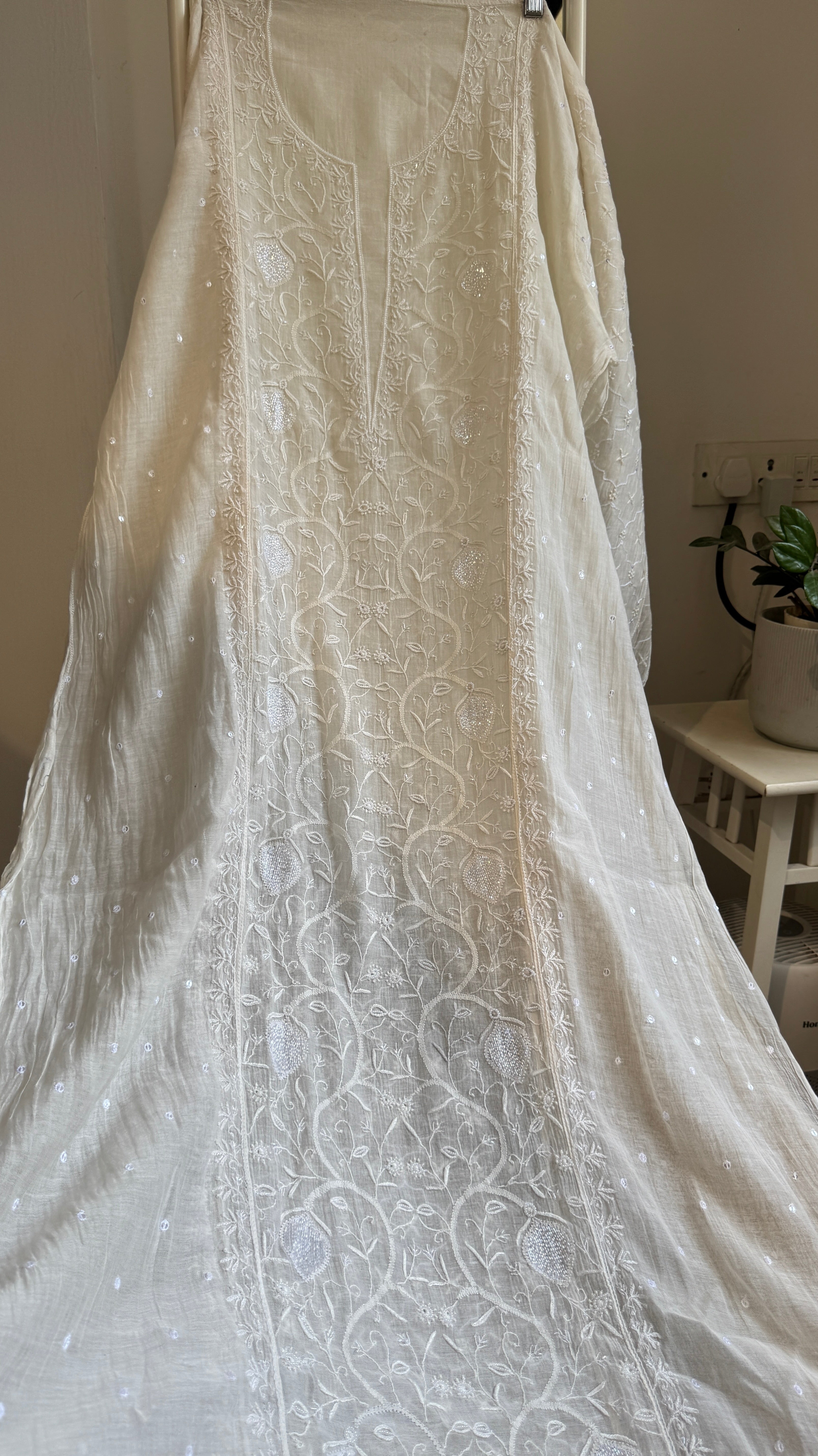 Mul Chanderi Chikankari Straight - White