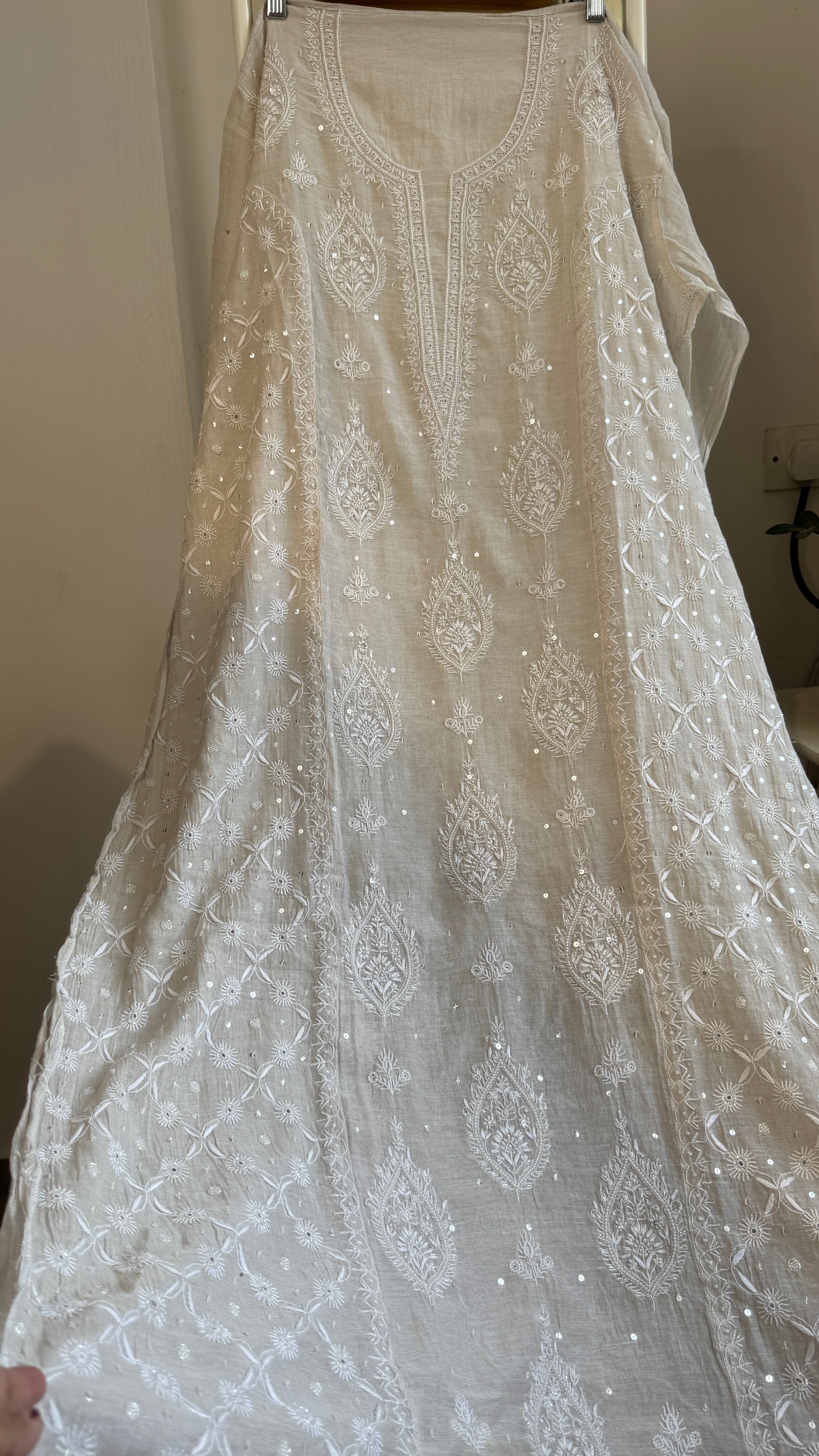Pure Tissue Silk Chikankari Length with Dupatta - Beige