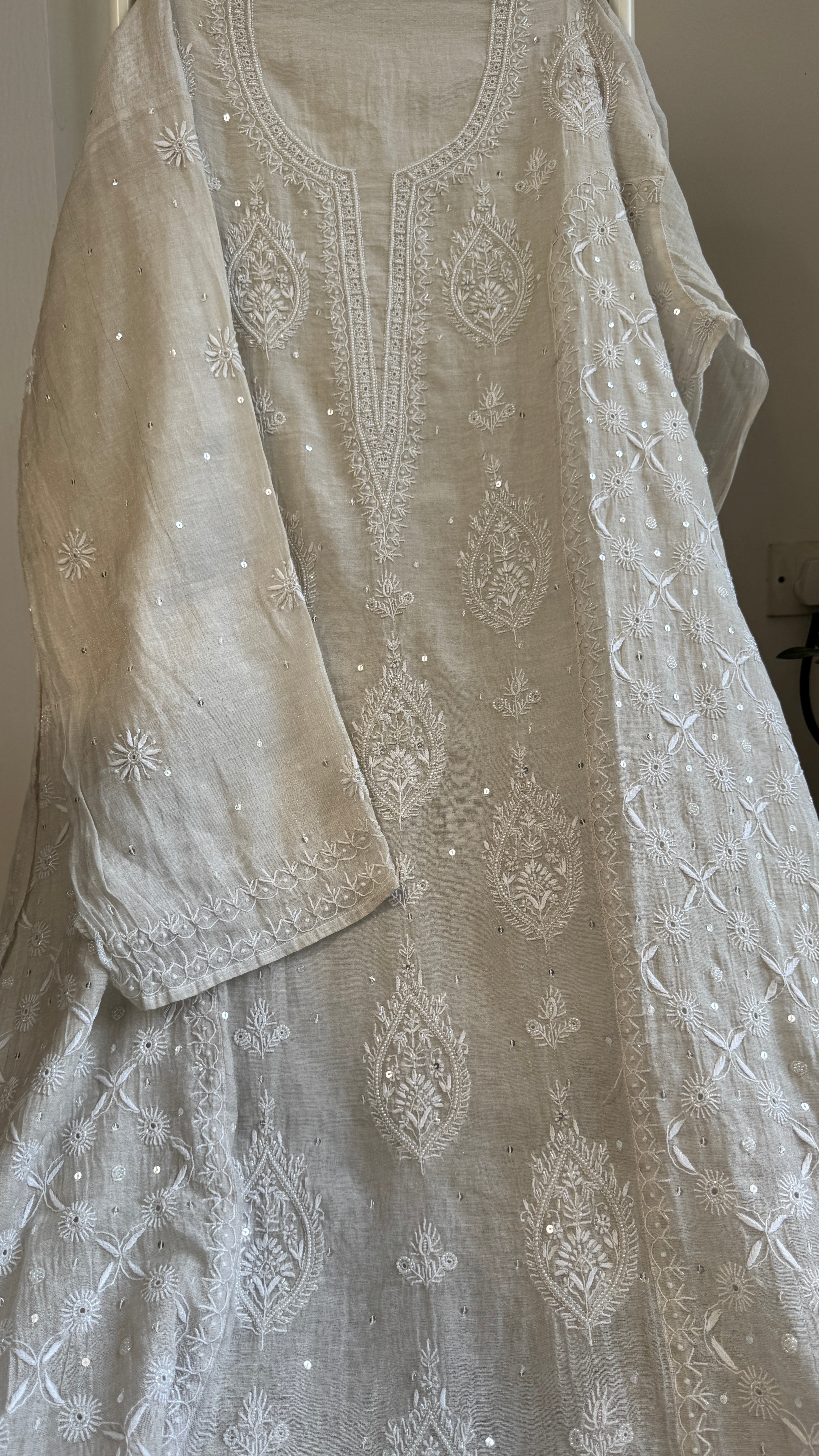 Pure Tissue Silk Chikankari Length with Dupatta - Beige