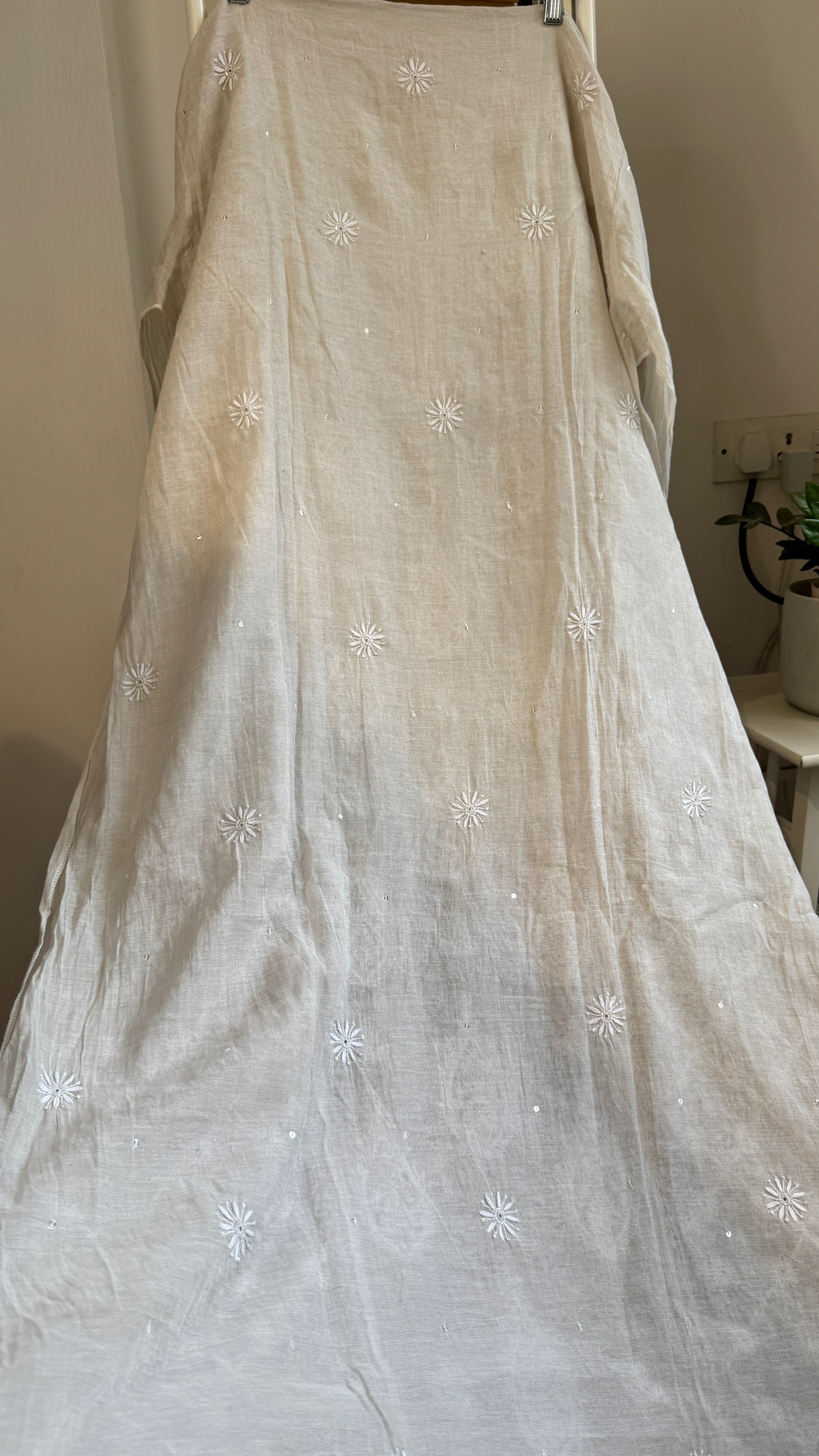 Pure Tissue Silk Chikankari Length with Dupatta - Beige