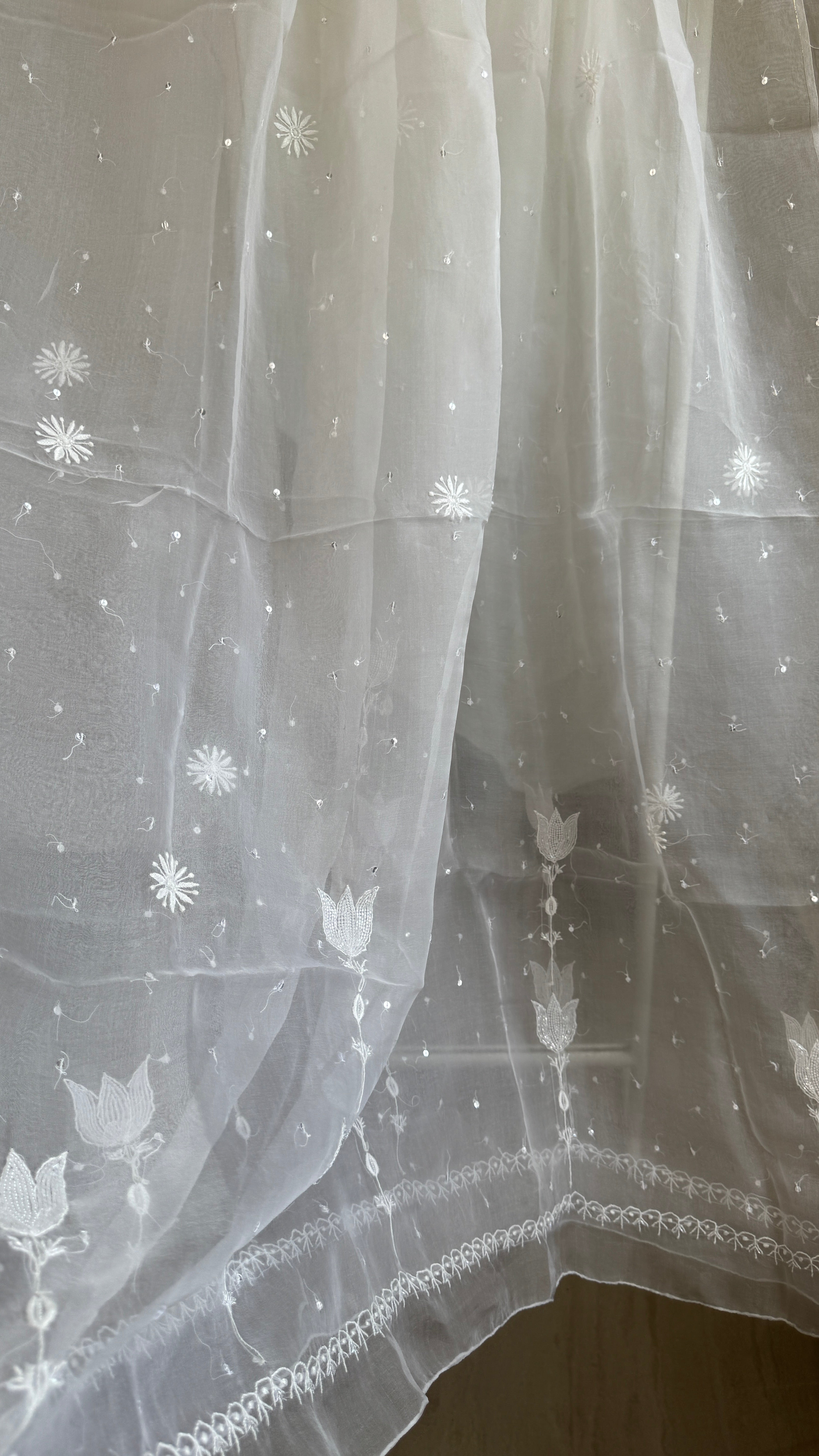 Organza Chikankari Length with Dupatta (Pearl Work) - White