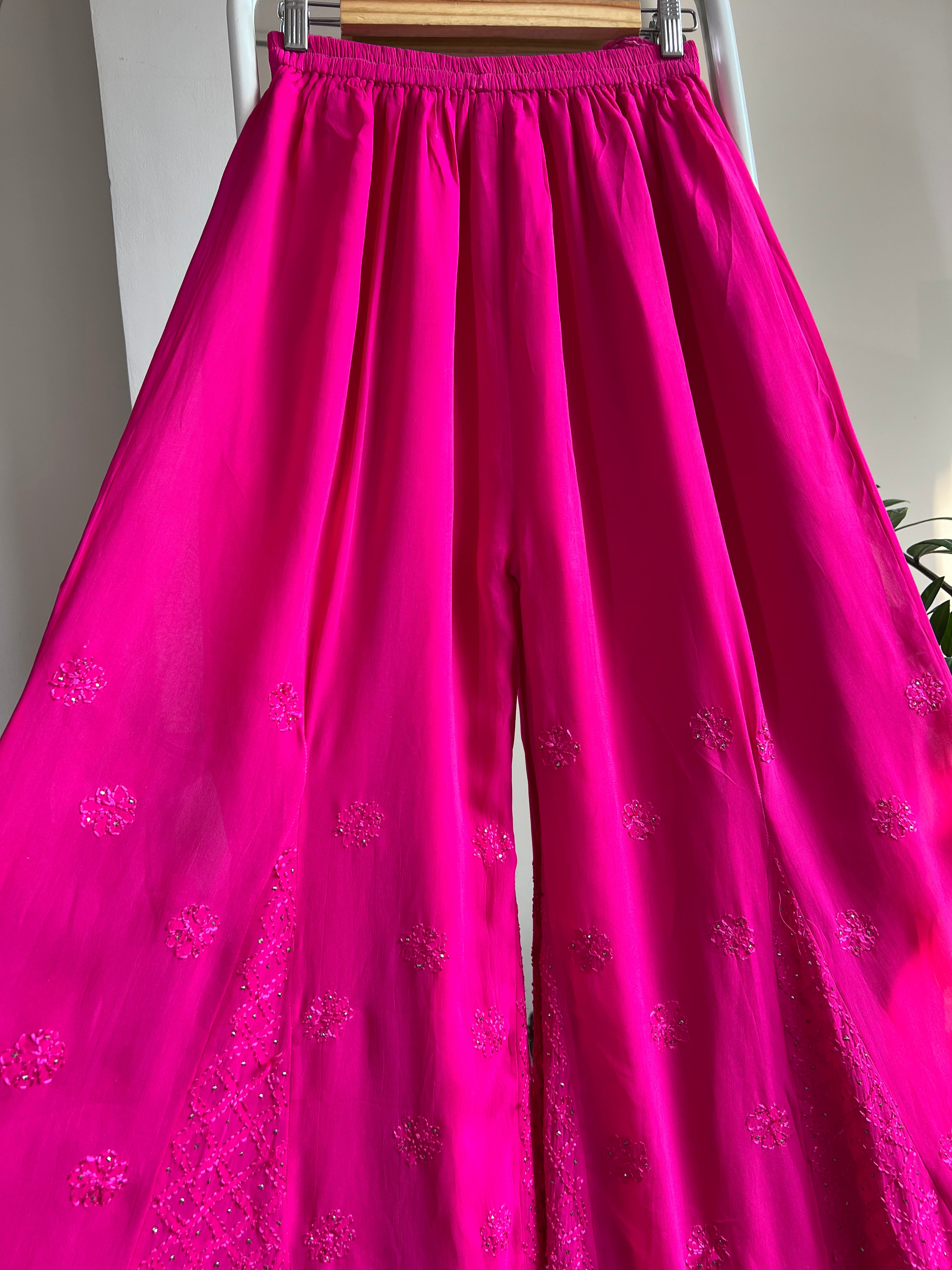 Chikankari Plazzo with mukaish - Flare - Hot Pink ARIAA CHIKANKARI