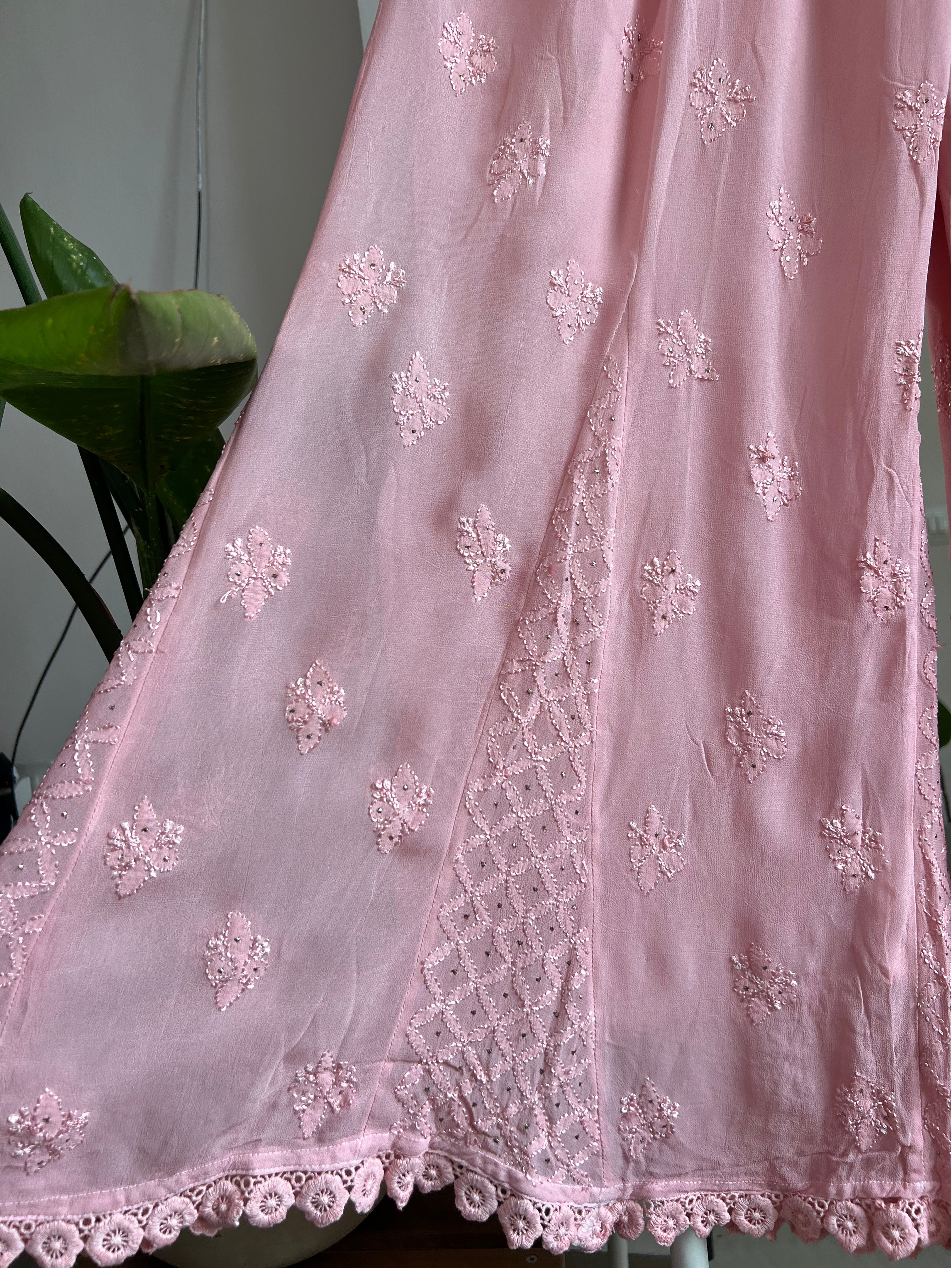 Chikankari Plazzo with mukaish - Flare - Pale Pink ARIAA CHIKANKARI