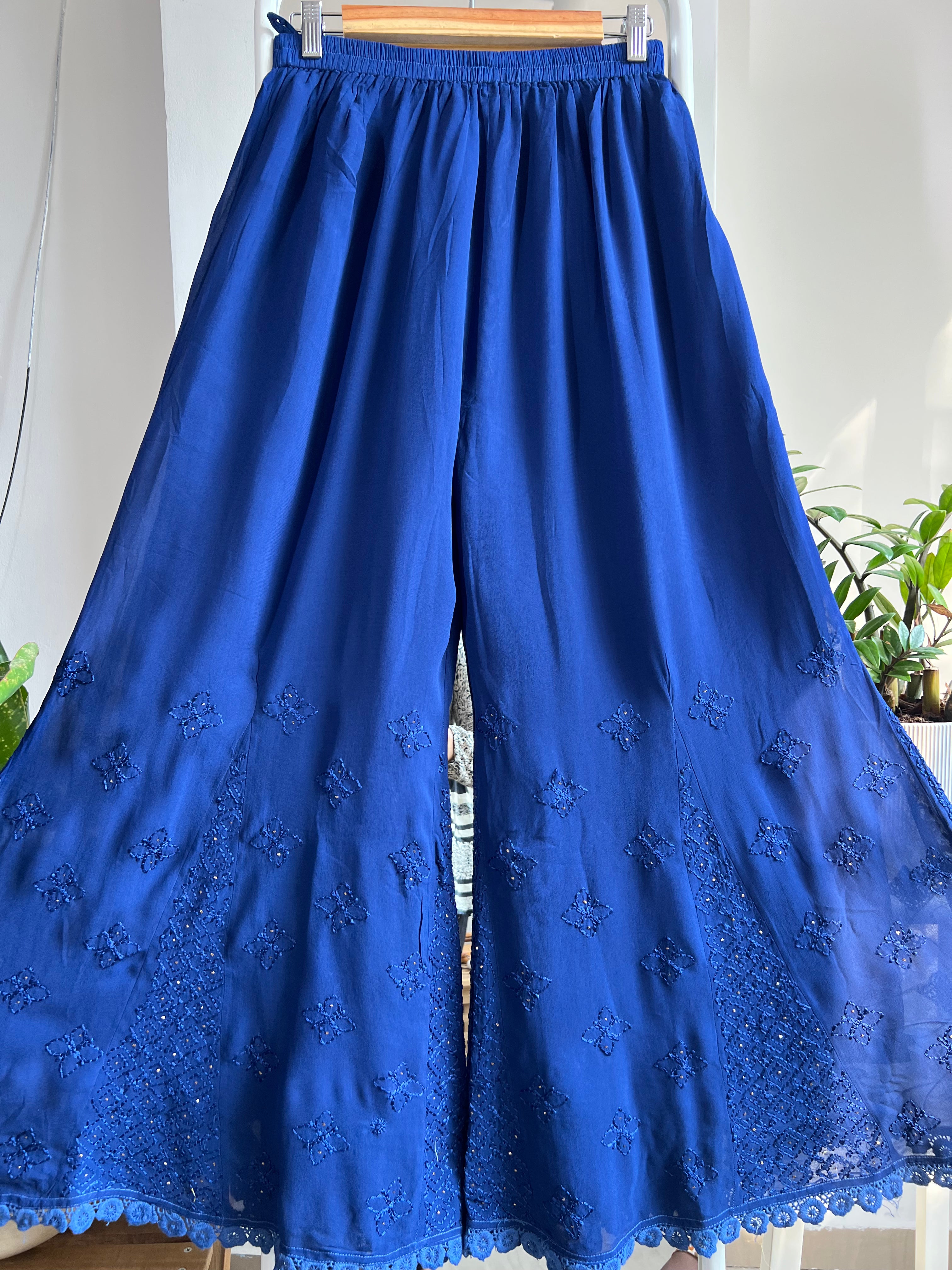 Chikankari Plazzo with mukaish - Flare - Navy Blue ARIAA CHIKANKARI