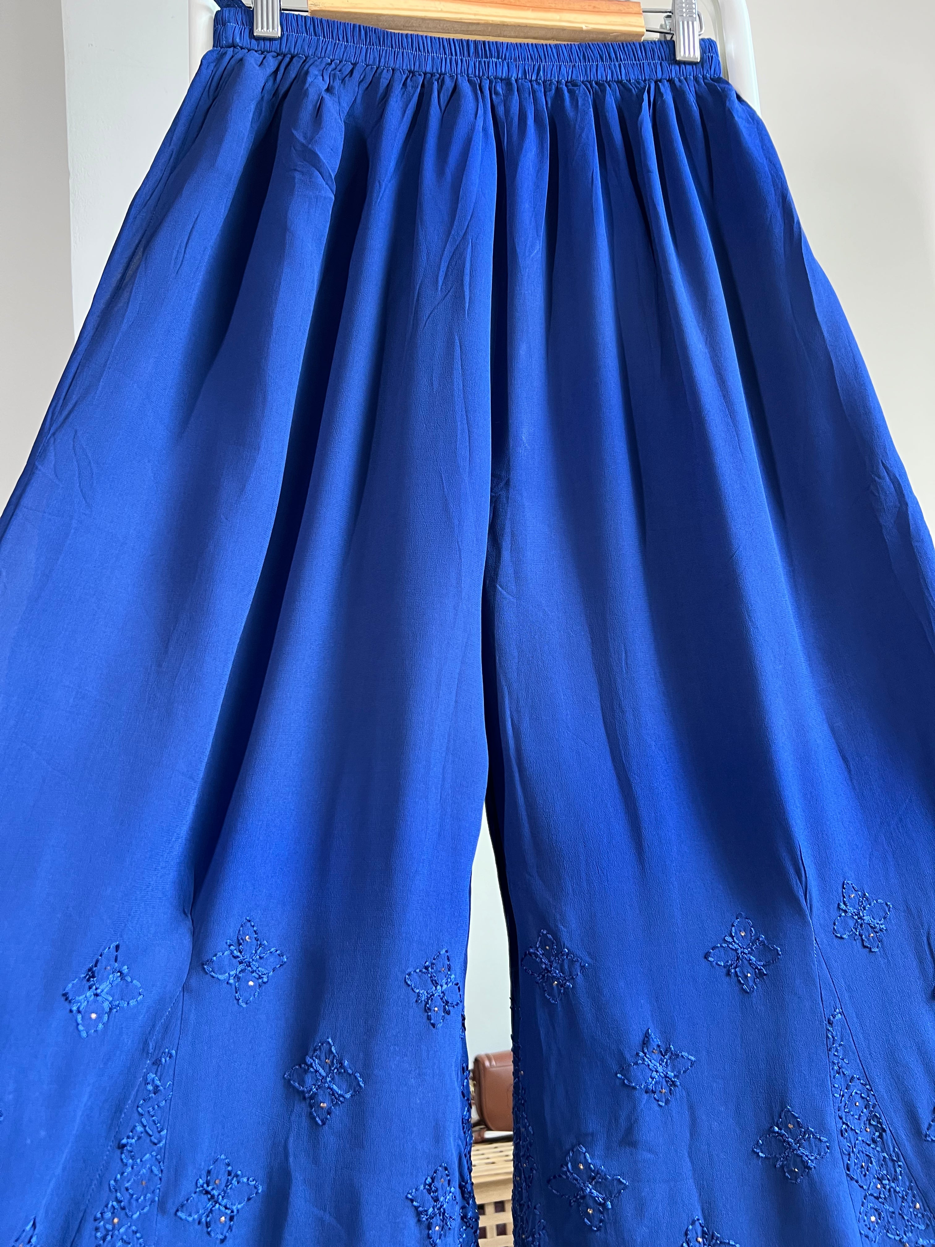 Chikankari Plazzo with mukaish - Flare - Navy Blue ARIAA CHIKANKARI