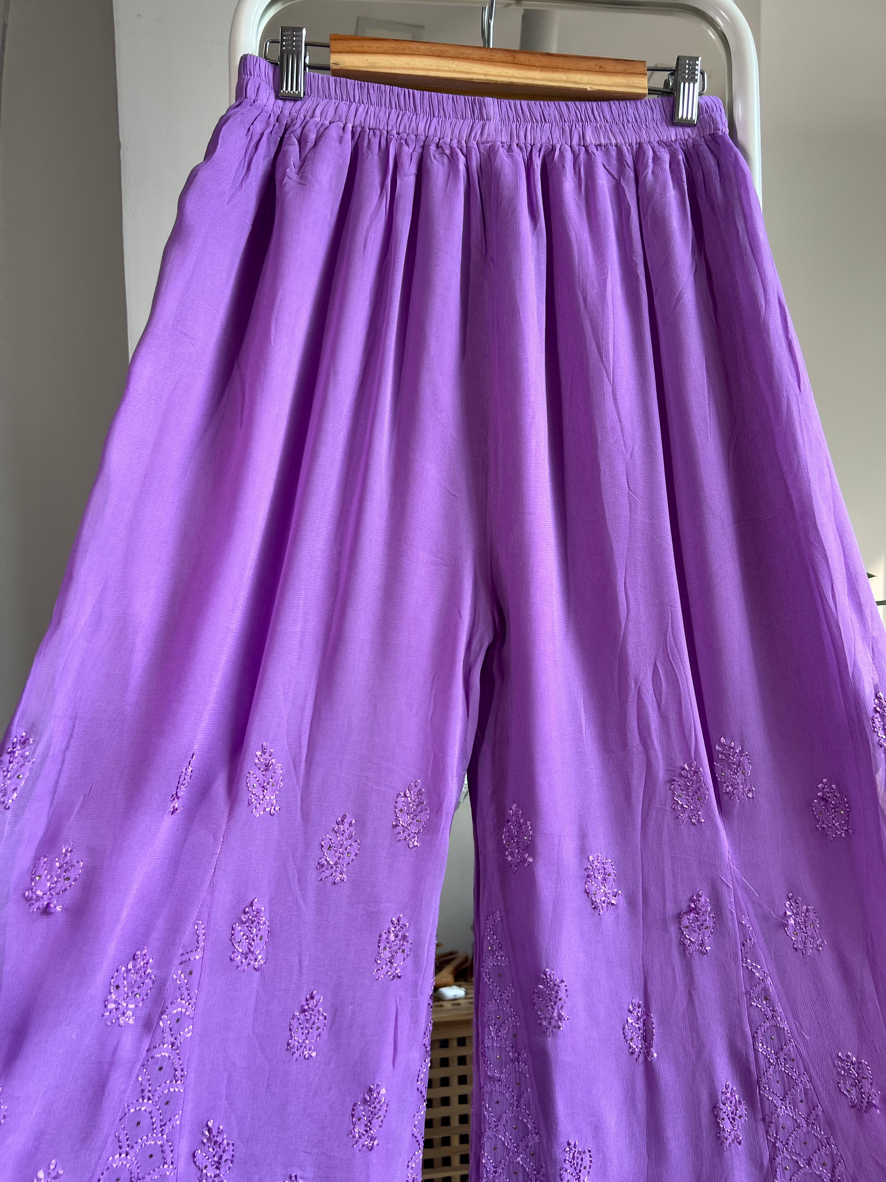 Chikankari Plazzo with mukaish - Flare - Lavander ARIAA CHIKANKARI
