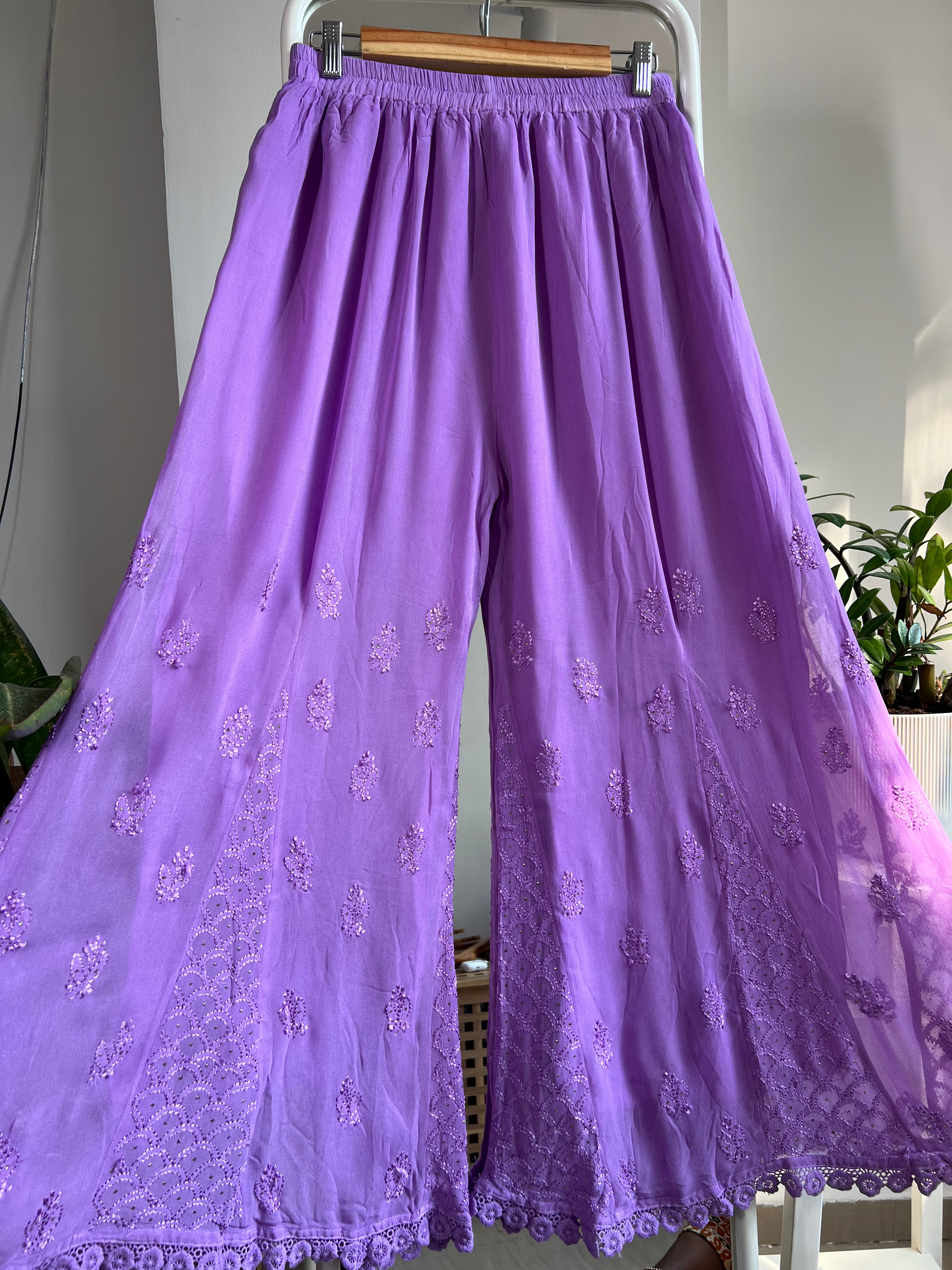 Chikankari Plazzo with mukaish - Flare - Lavander ARIAA CHIKANKARI
