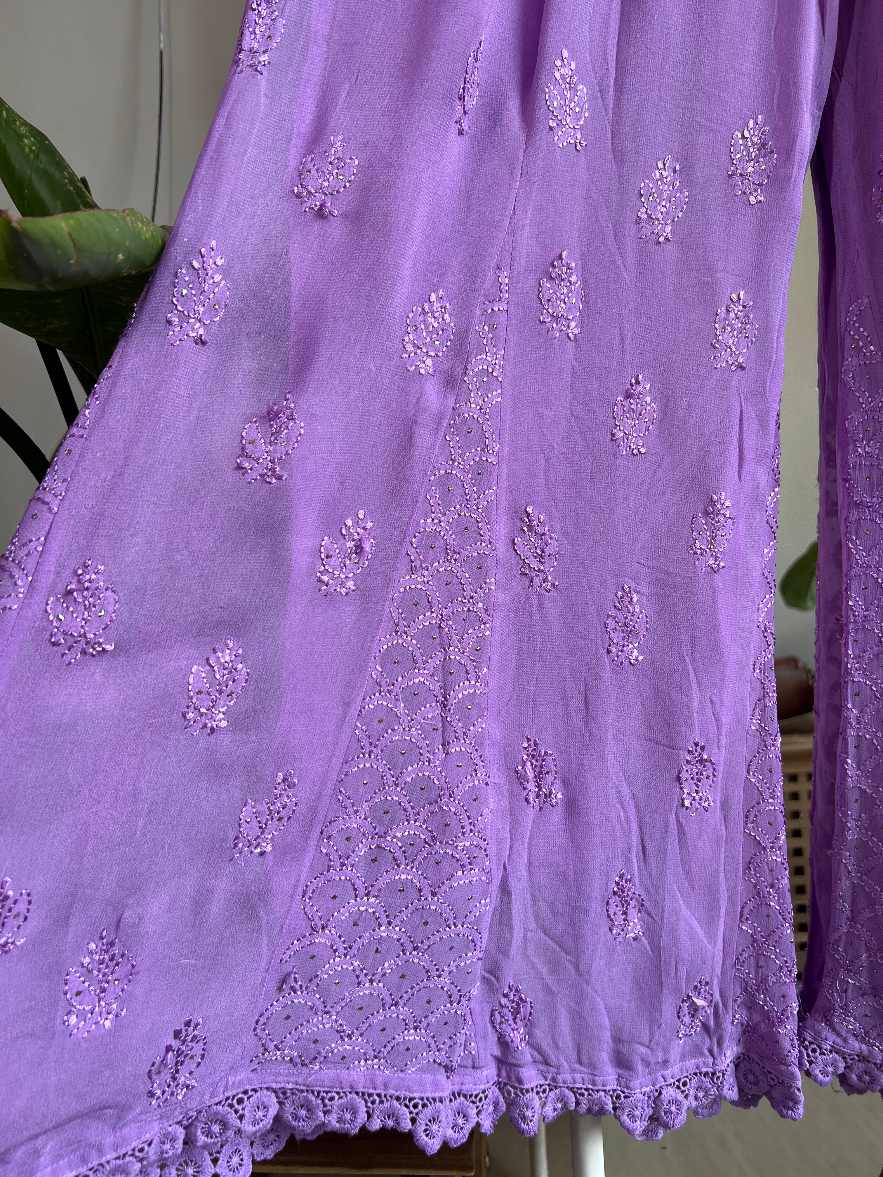 Chikankari Plazzo with mukaish - Flare - Lavander ARIAA CHIKANKARI