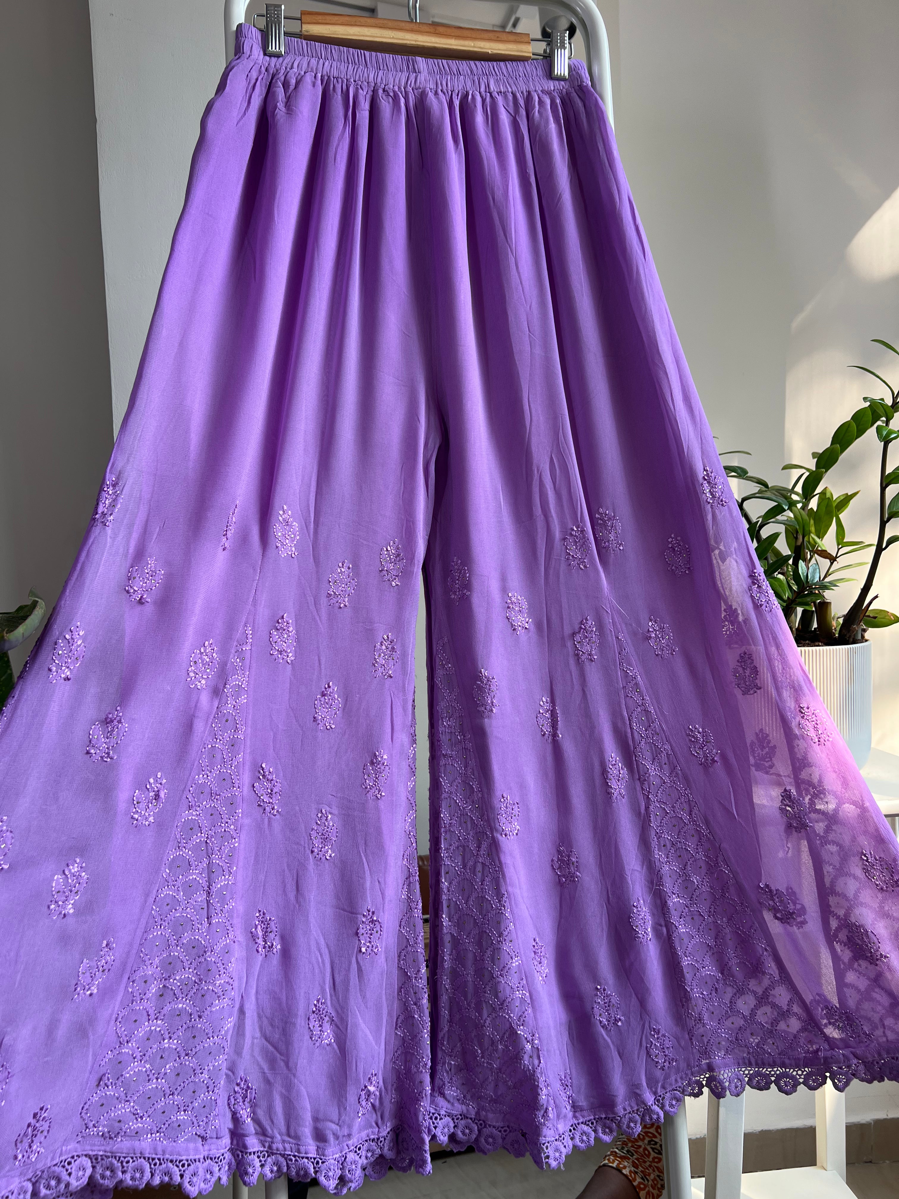 Chikankari Plazzo with mukaish - Flare - Lavander ARIAA CHIKANKARI