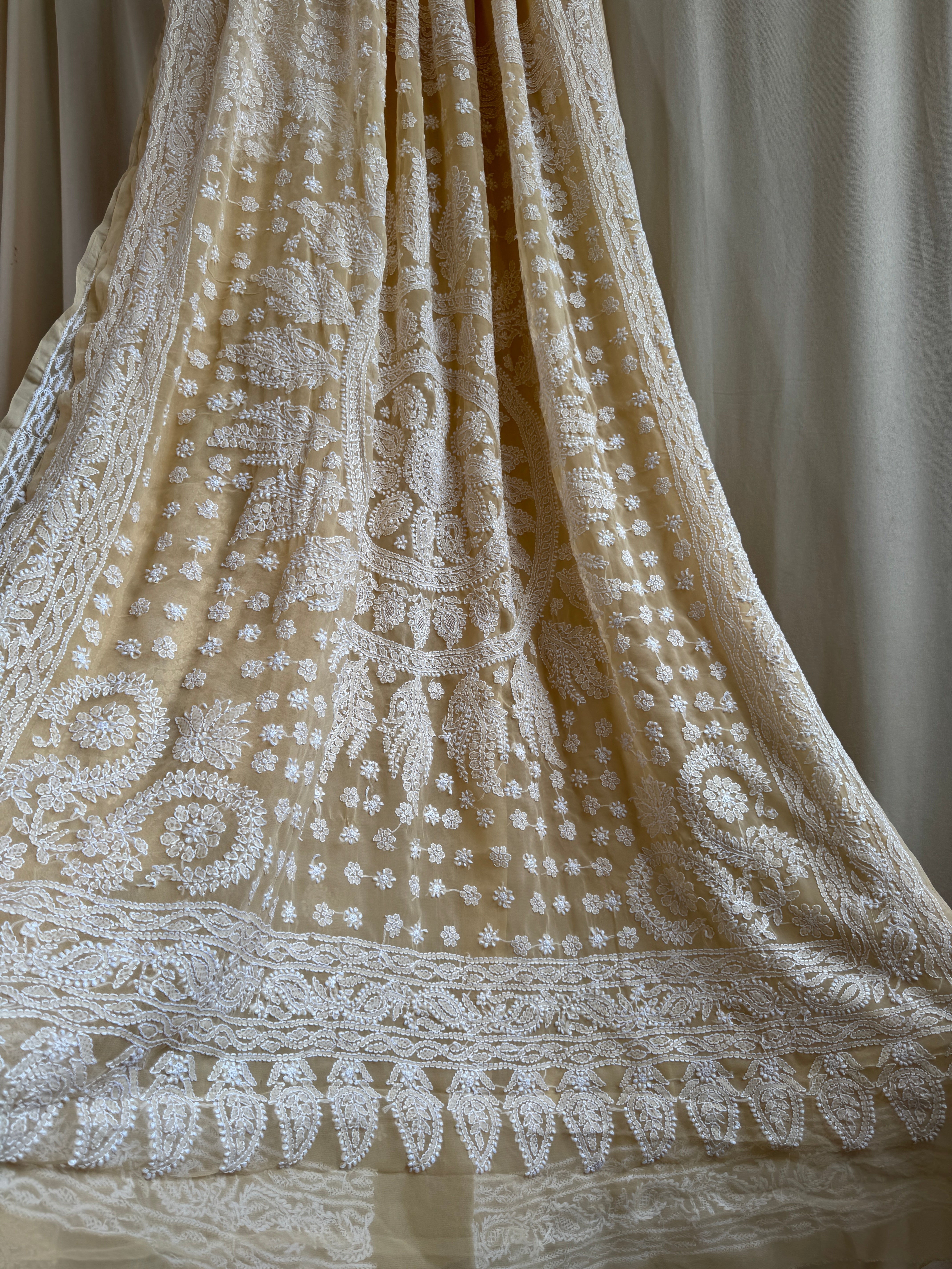 Georgette Chikankari saree in Beige ARIAA CHIKANKARI