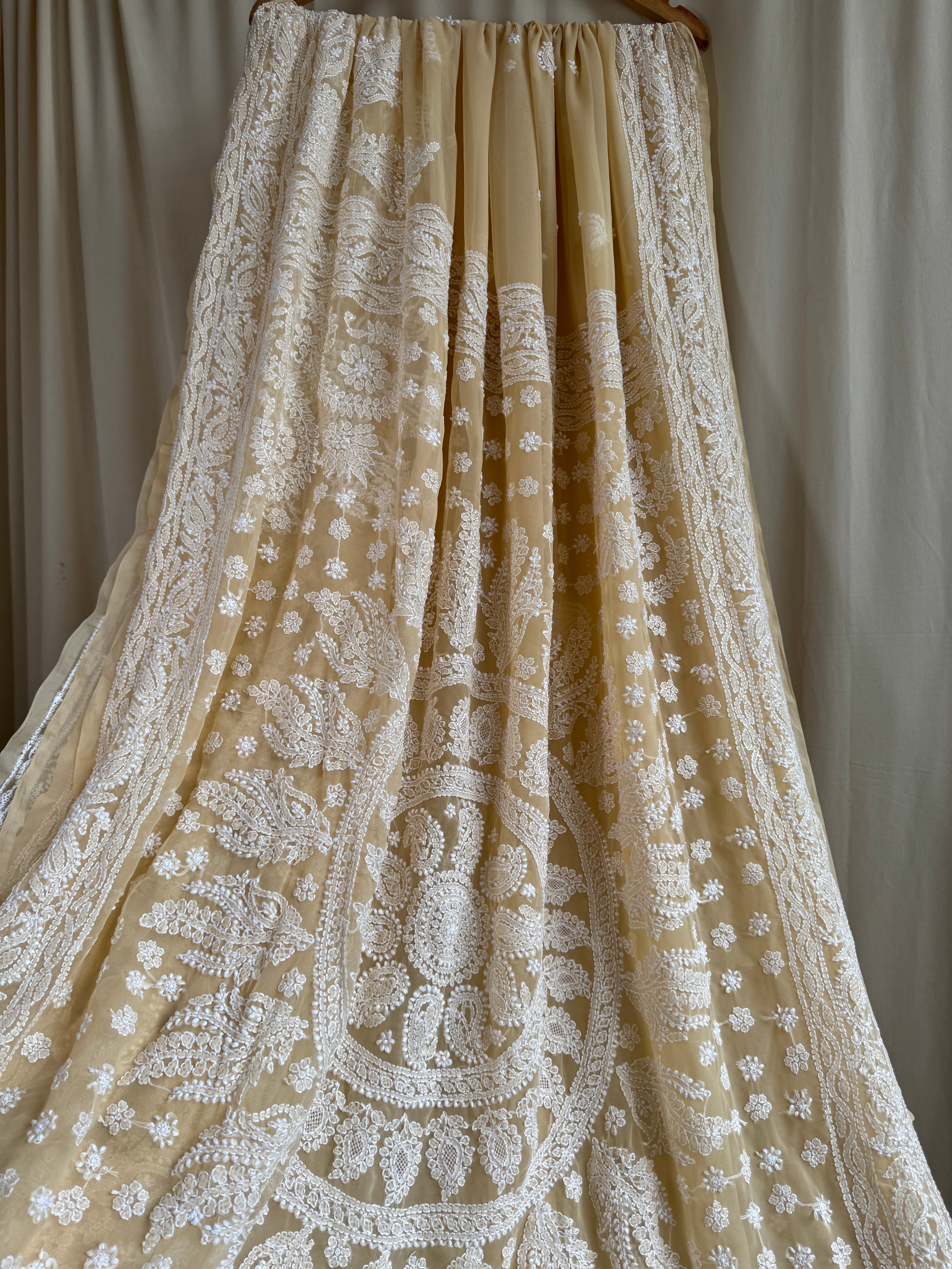 Georgette Chikankari saree in Beige ARIAA CHIKANKARI