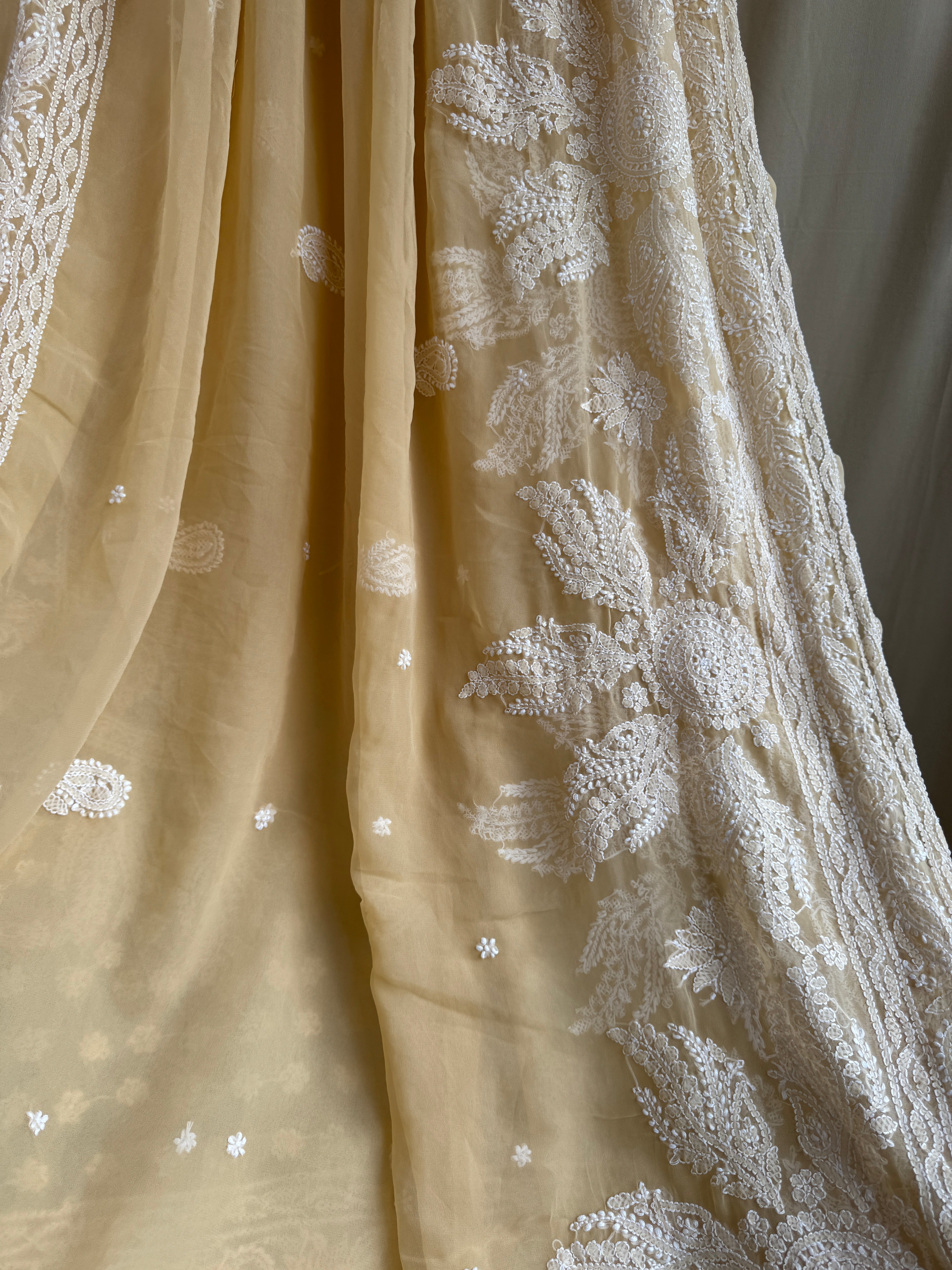 Georgette Chikankari saree in Beige ARIAA CHIKANKARI