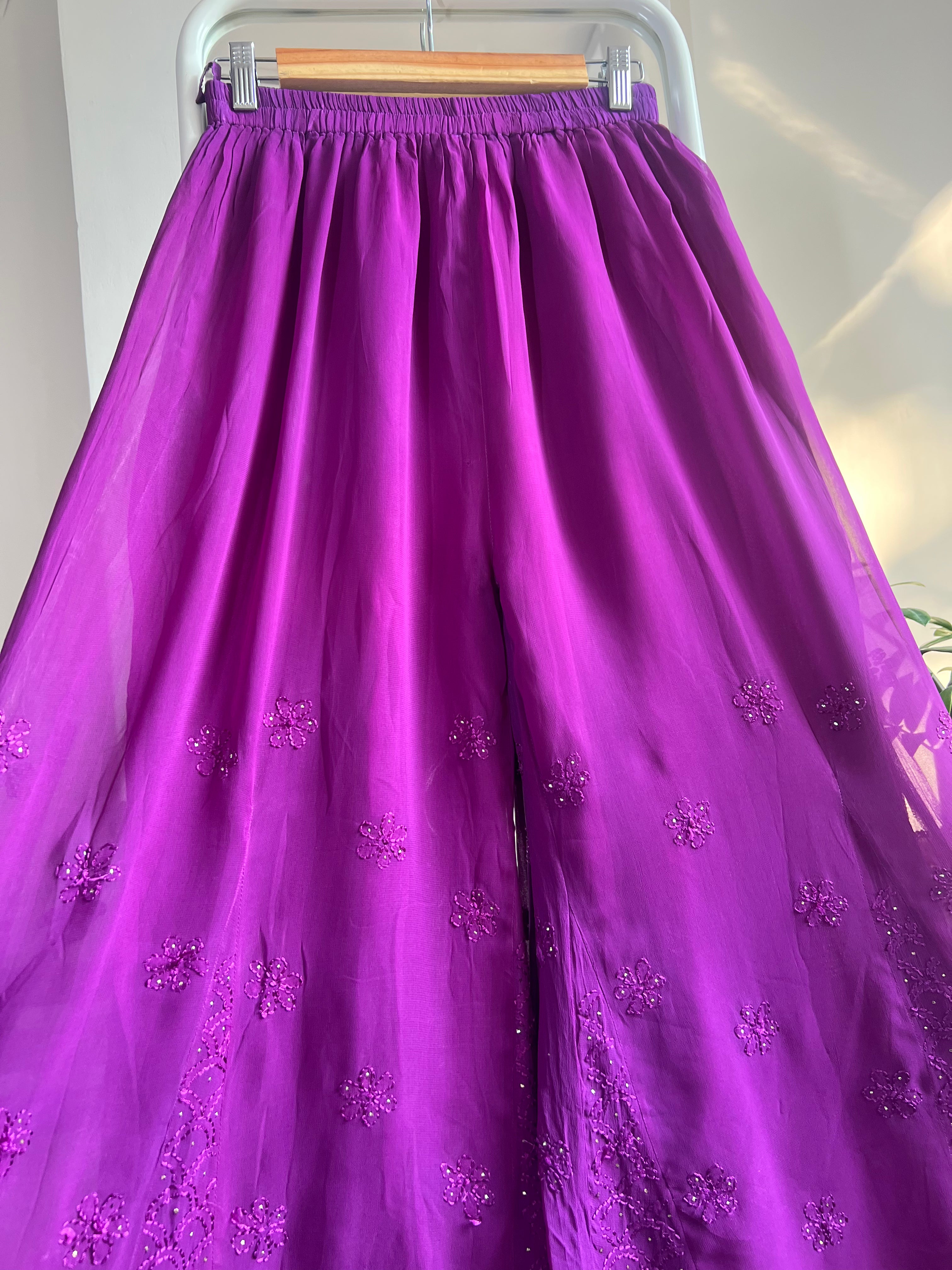 Chikankari Plazzo with mukaish - Flare - Purple ARIAA CHIKANKARI