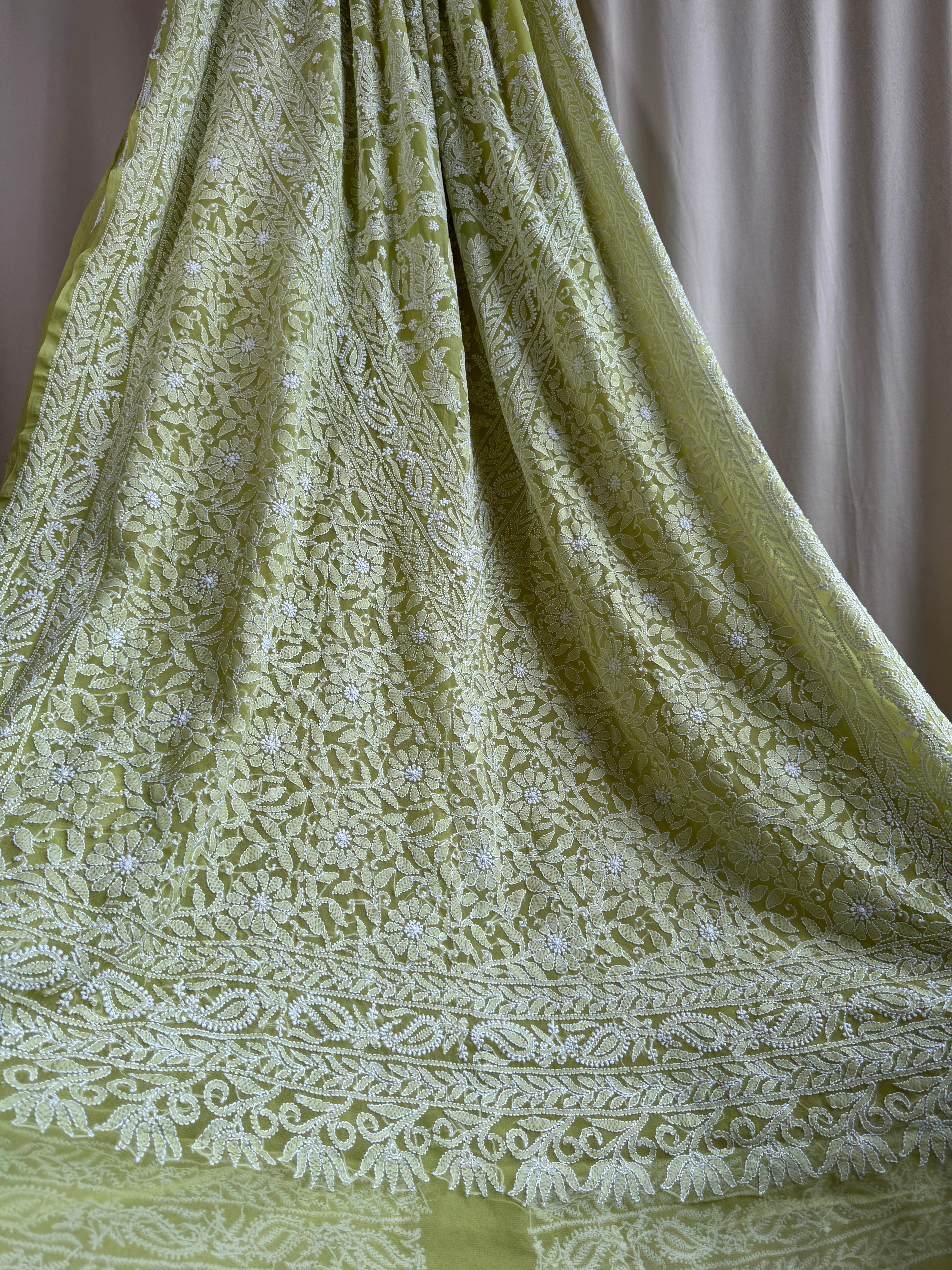 Georgette Chikankari saree in Green ARIAA CHIKANKARI