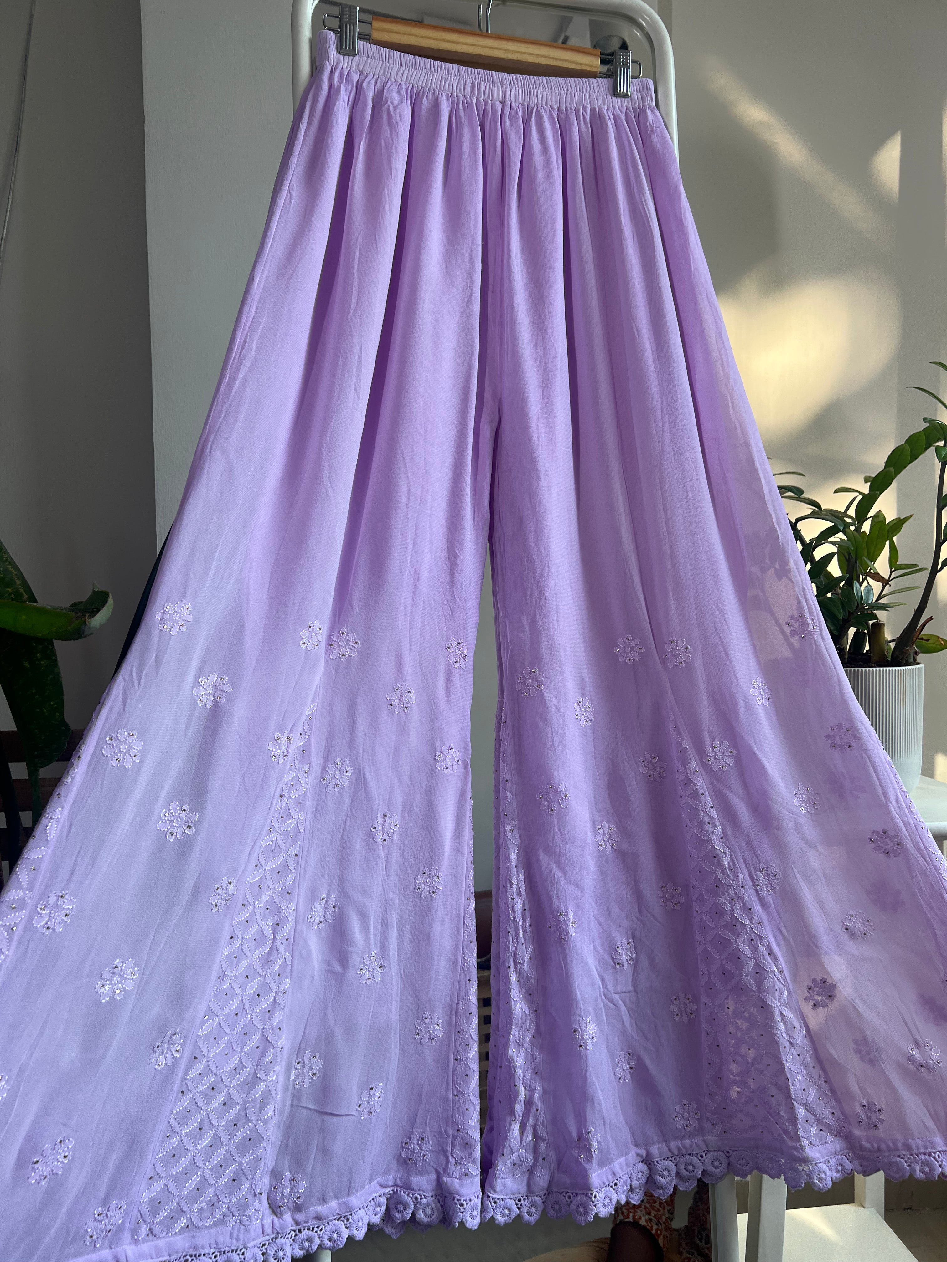 Chikankari Plazzo with mukaish - Flare - Lilac ARIAA CHIKANKARI