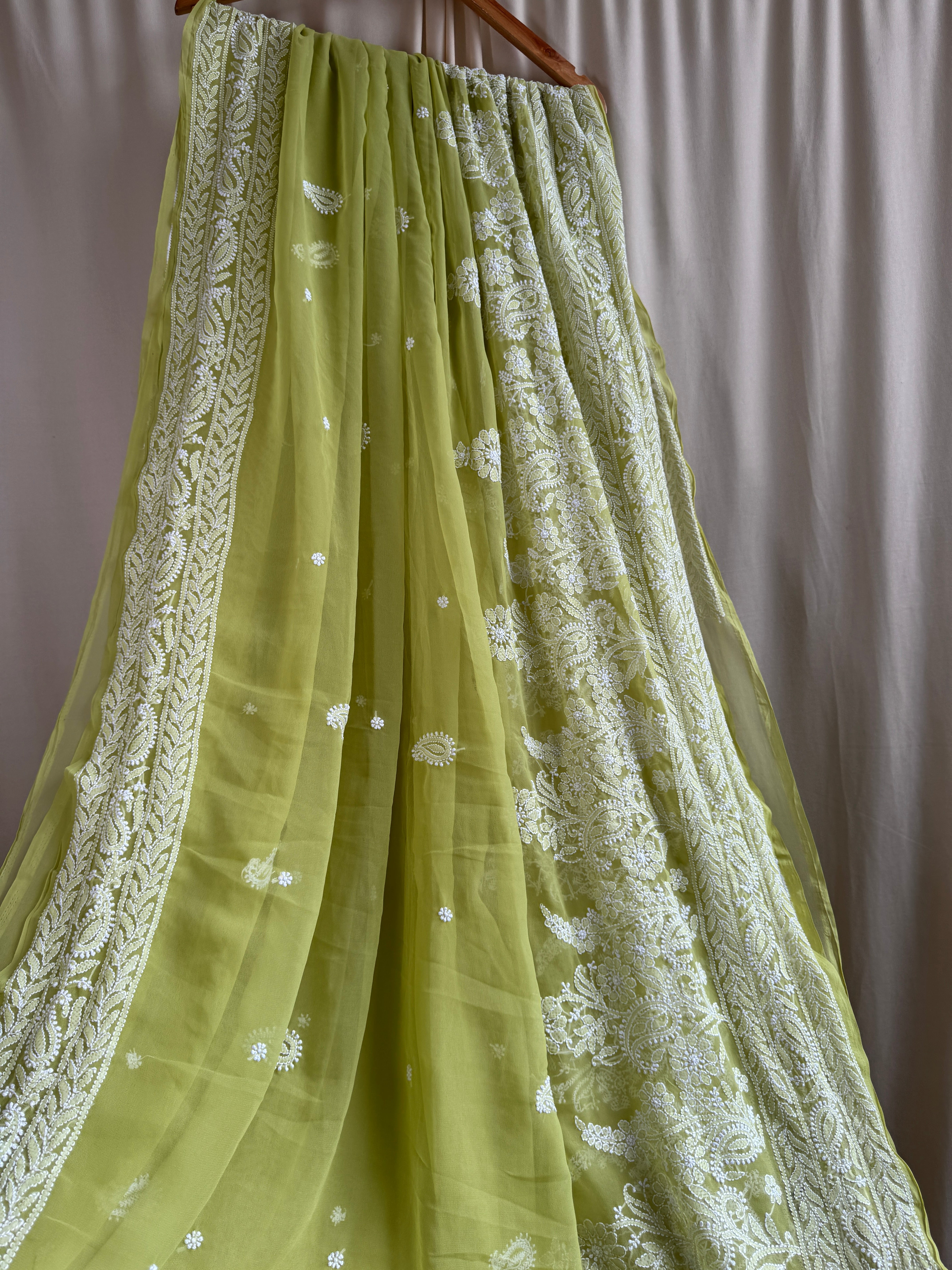 Georgette Chikankari saree in Green ARIAA CHIKANKARI