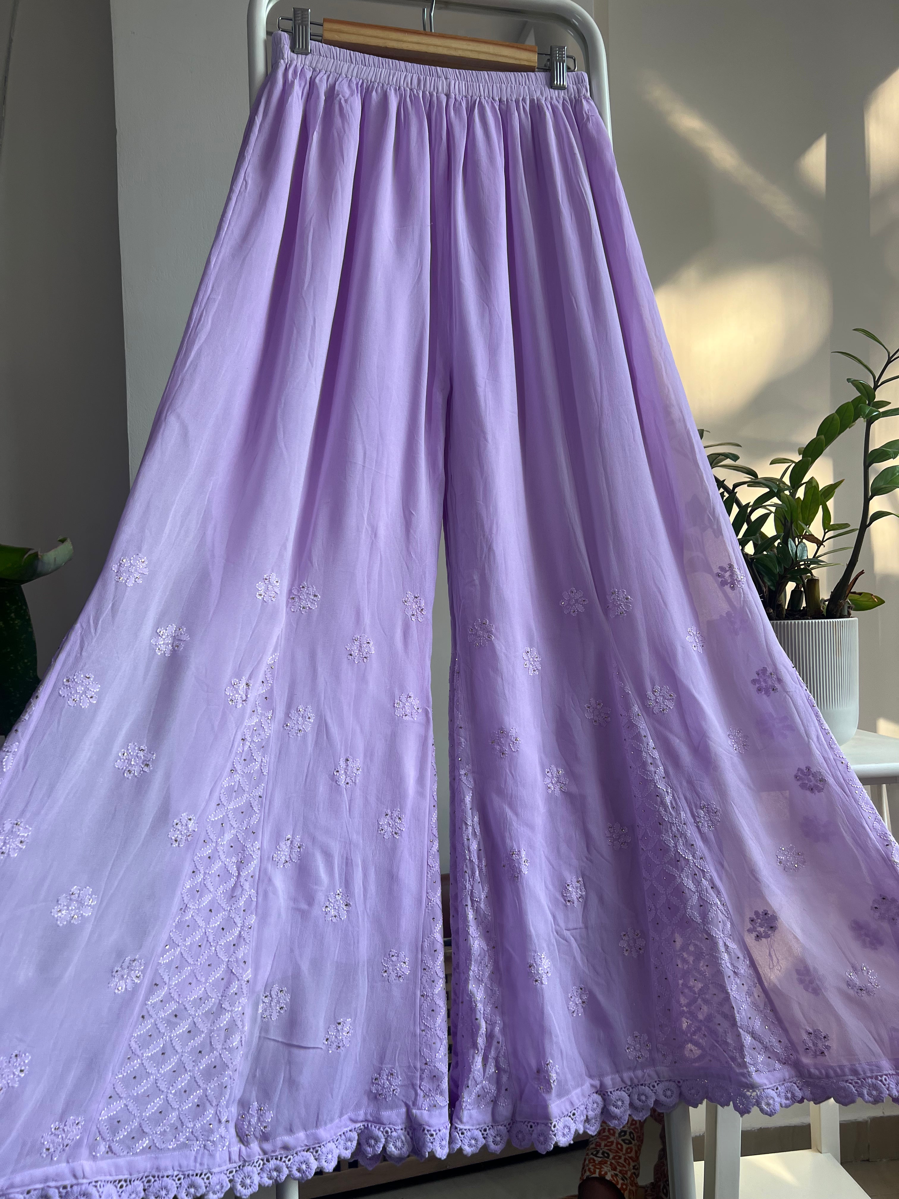 Chikankari Plazzo with mukaish - Flare - Lilac ARIAA CHIKANKARI
