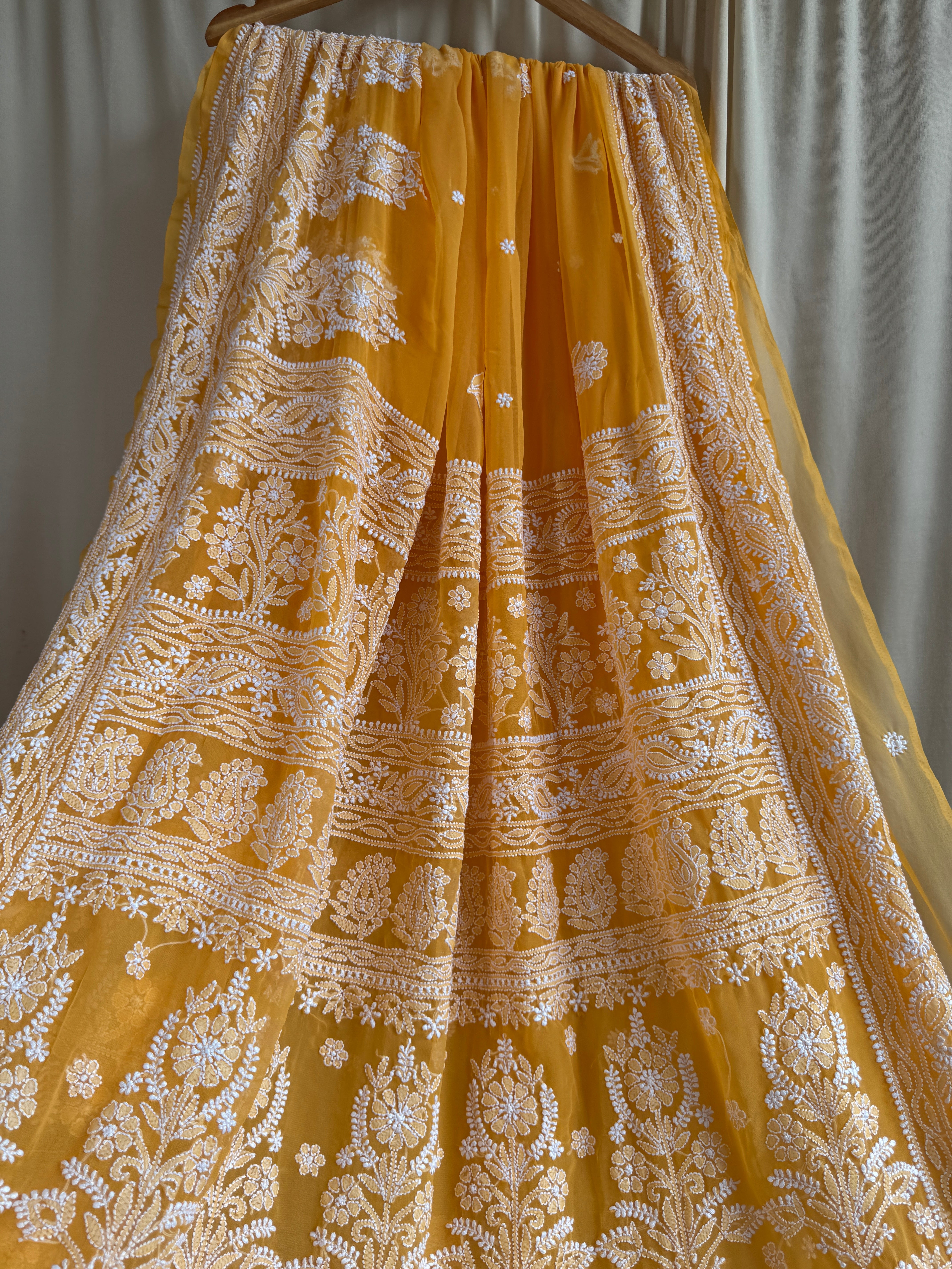 Georgette Chikankari saree in Orange ARIAA CHIKANKARI