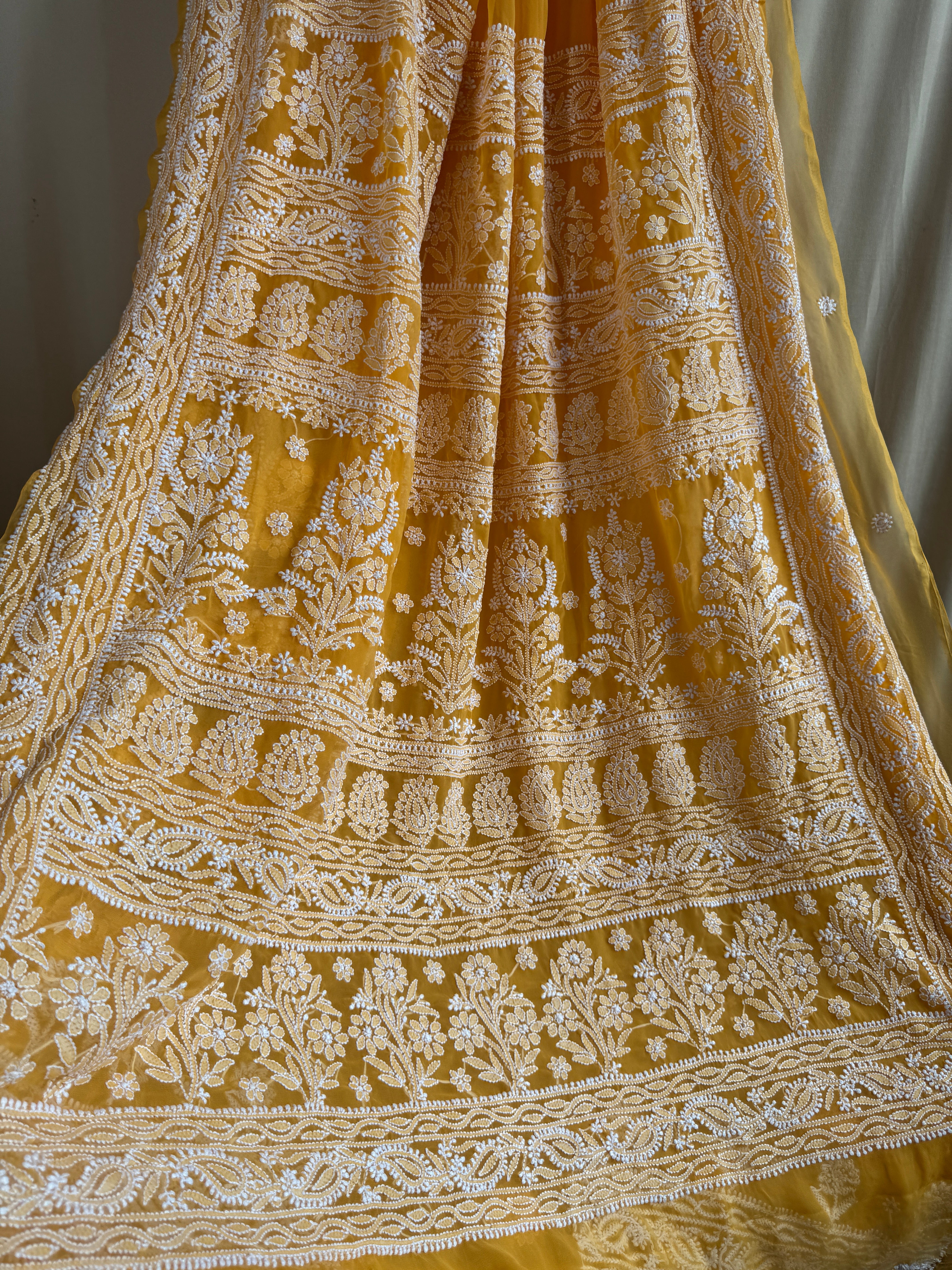 Georgette Chikankari saree in Orange ARIAA CHIKANKARI