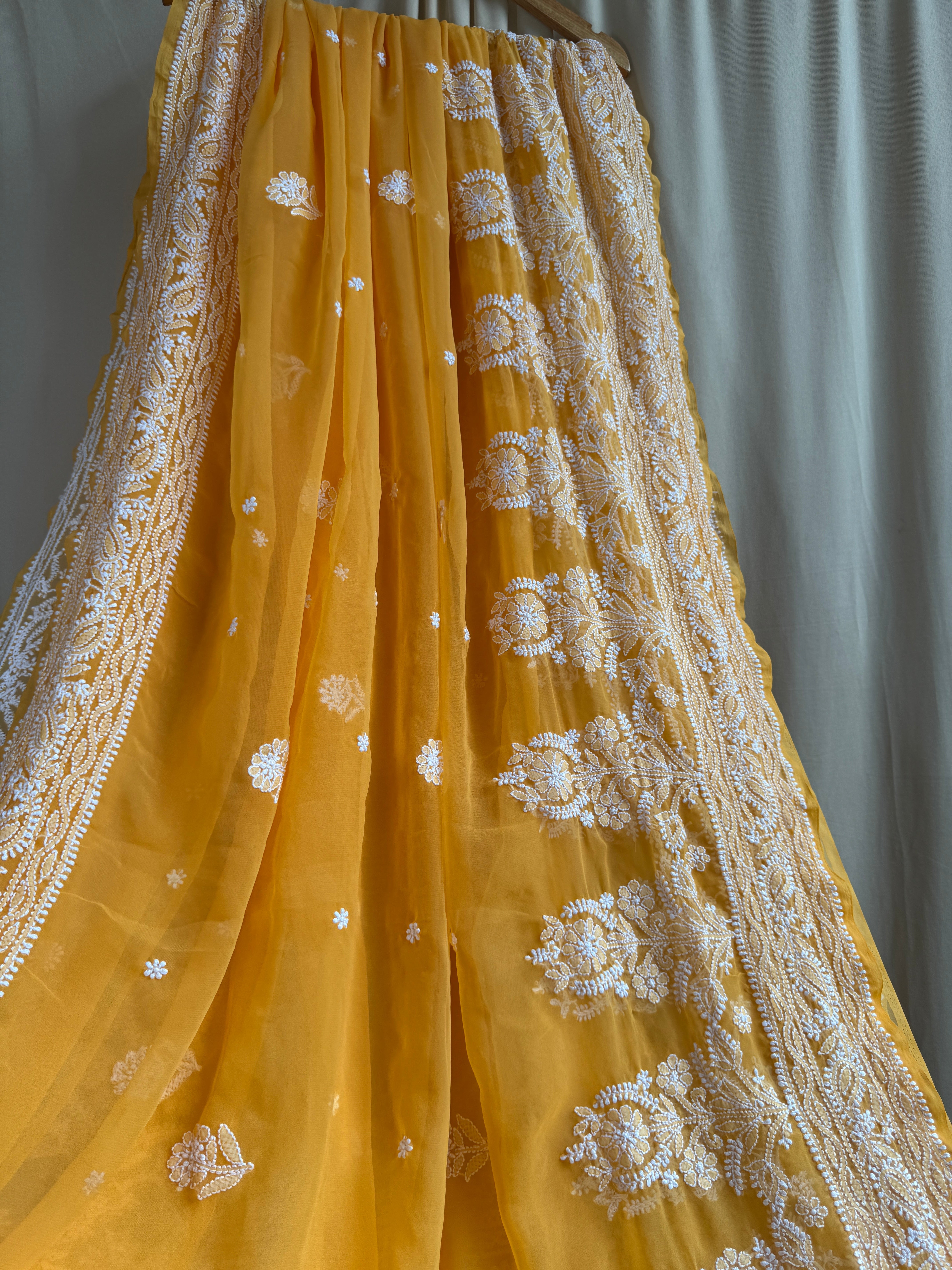 Georgette Chikankari saree in Orange ARIAA CHIKANKARI