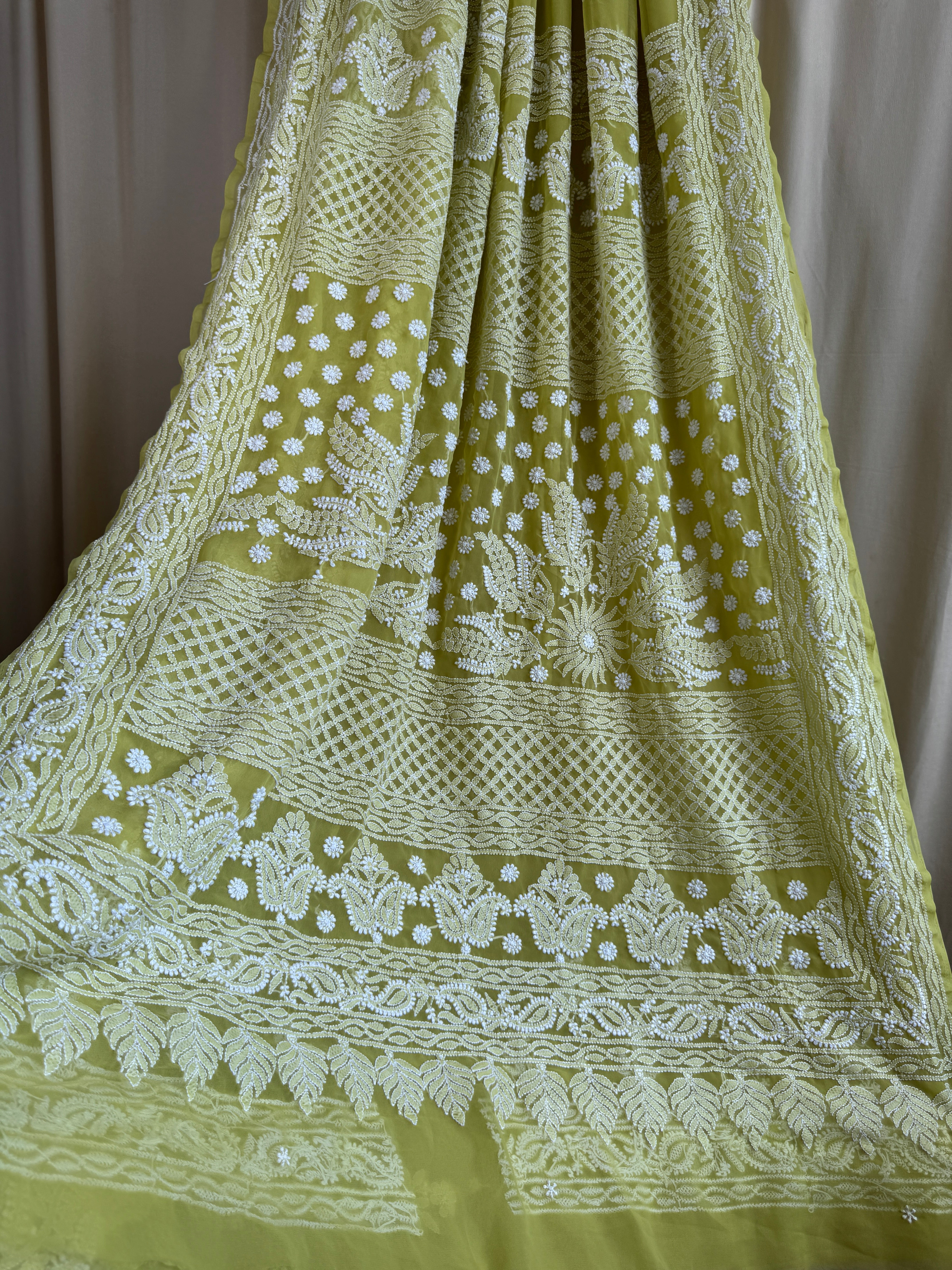 Georgette Chikankari saree in Green ARIAA CHIKANKARI