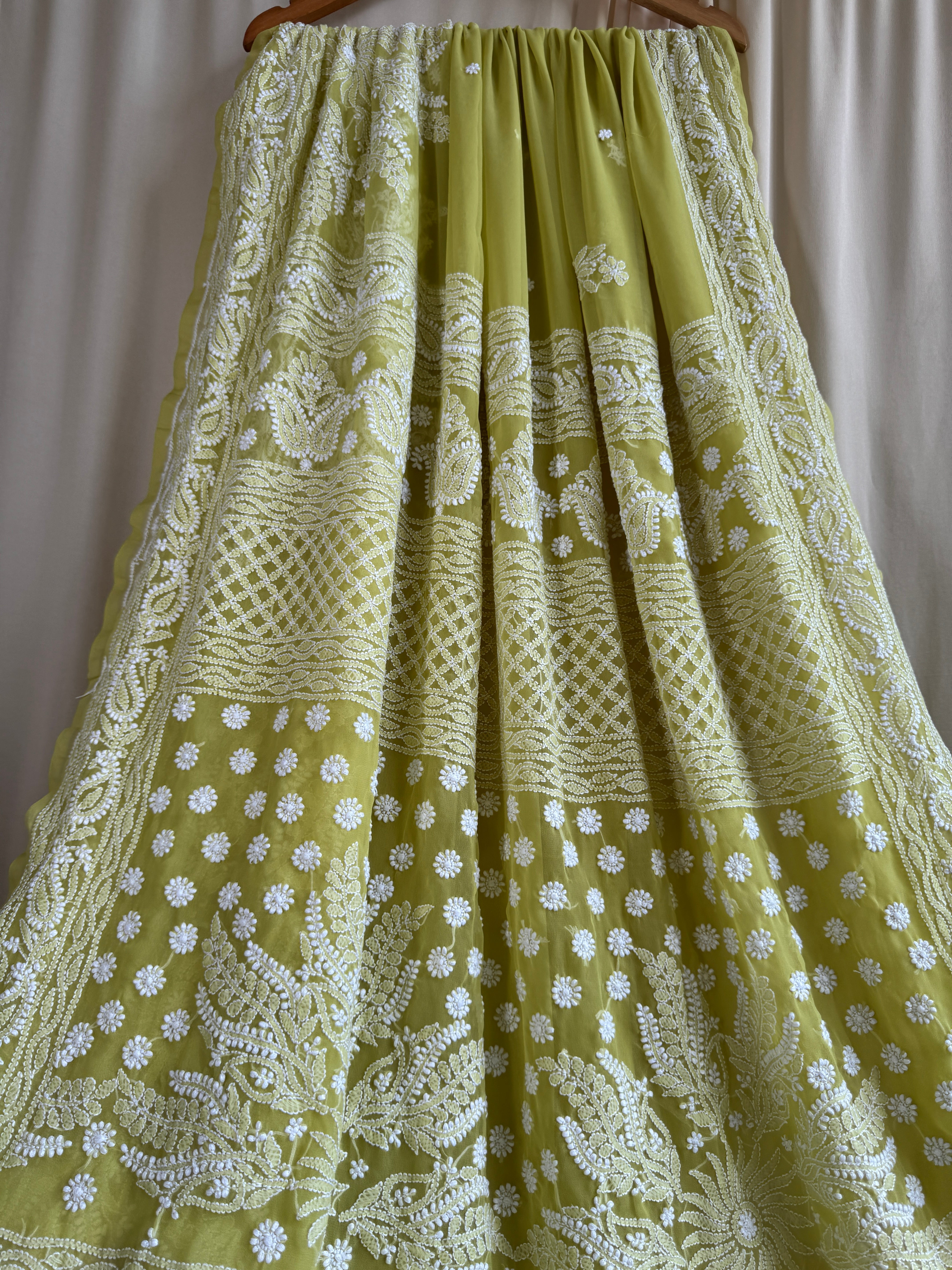 Georgette Chikankari saree in Green ARIAA CHIKANKARI