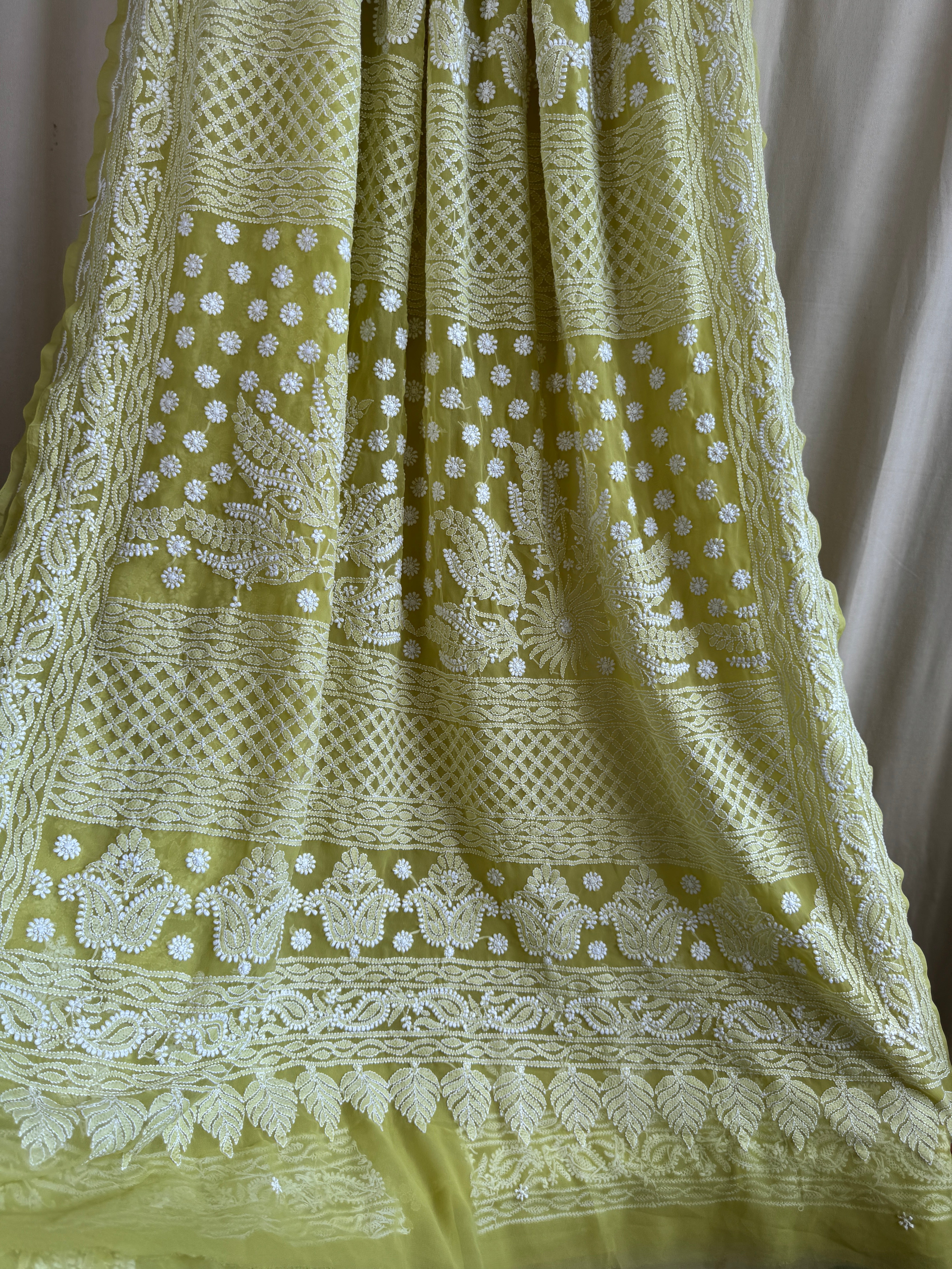 Georgette Chikankari saree in Green ARIAA CHIKANKARI